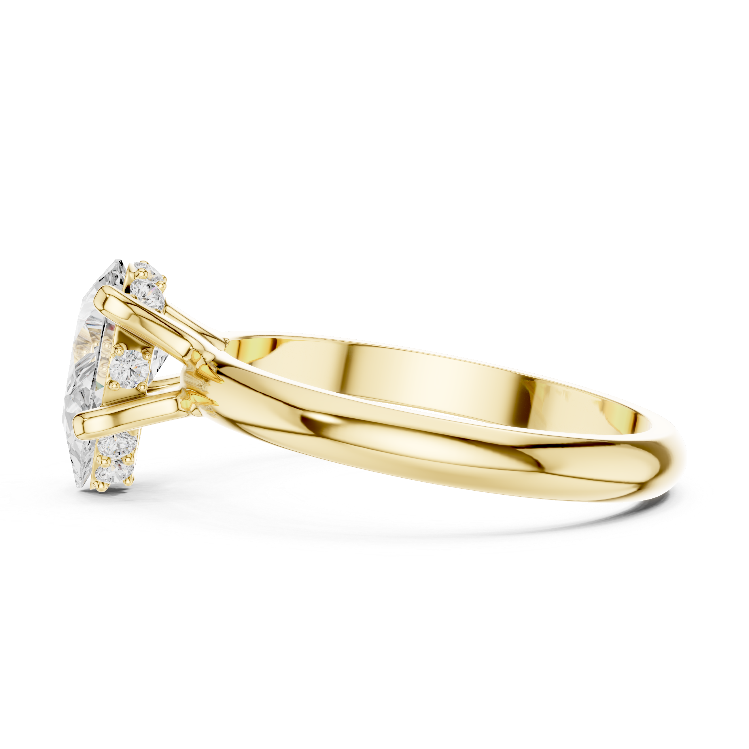 Gold ring with diamond on a white background