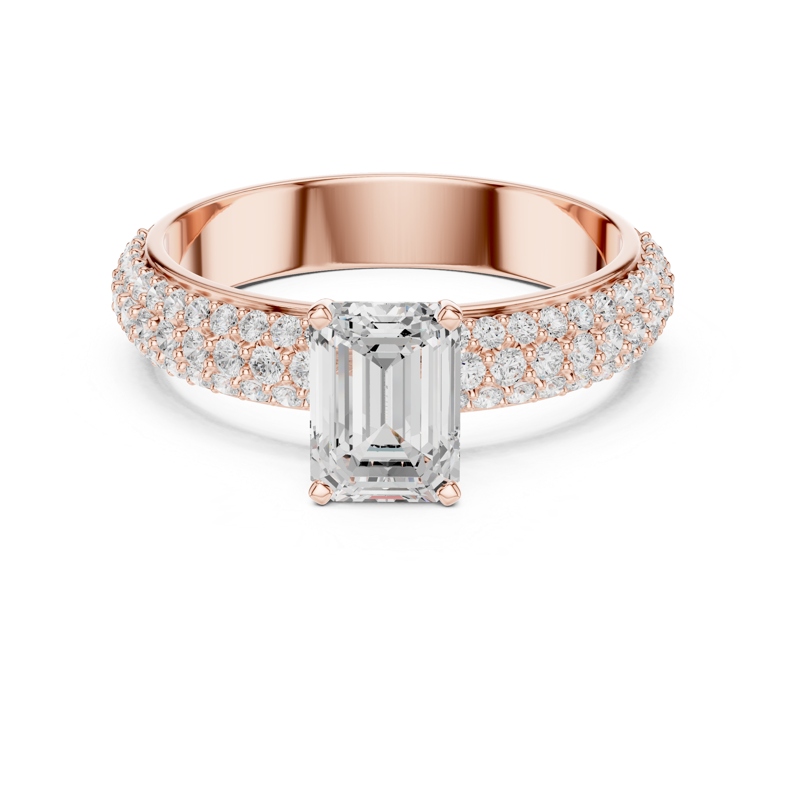 Rose gold ring with a diamond on a white background