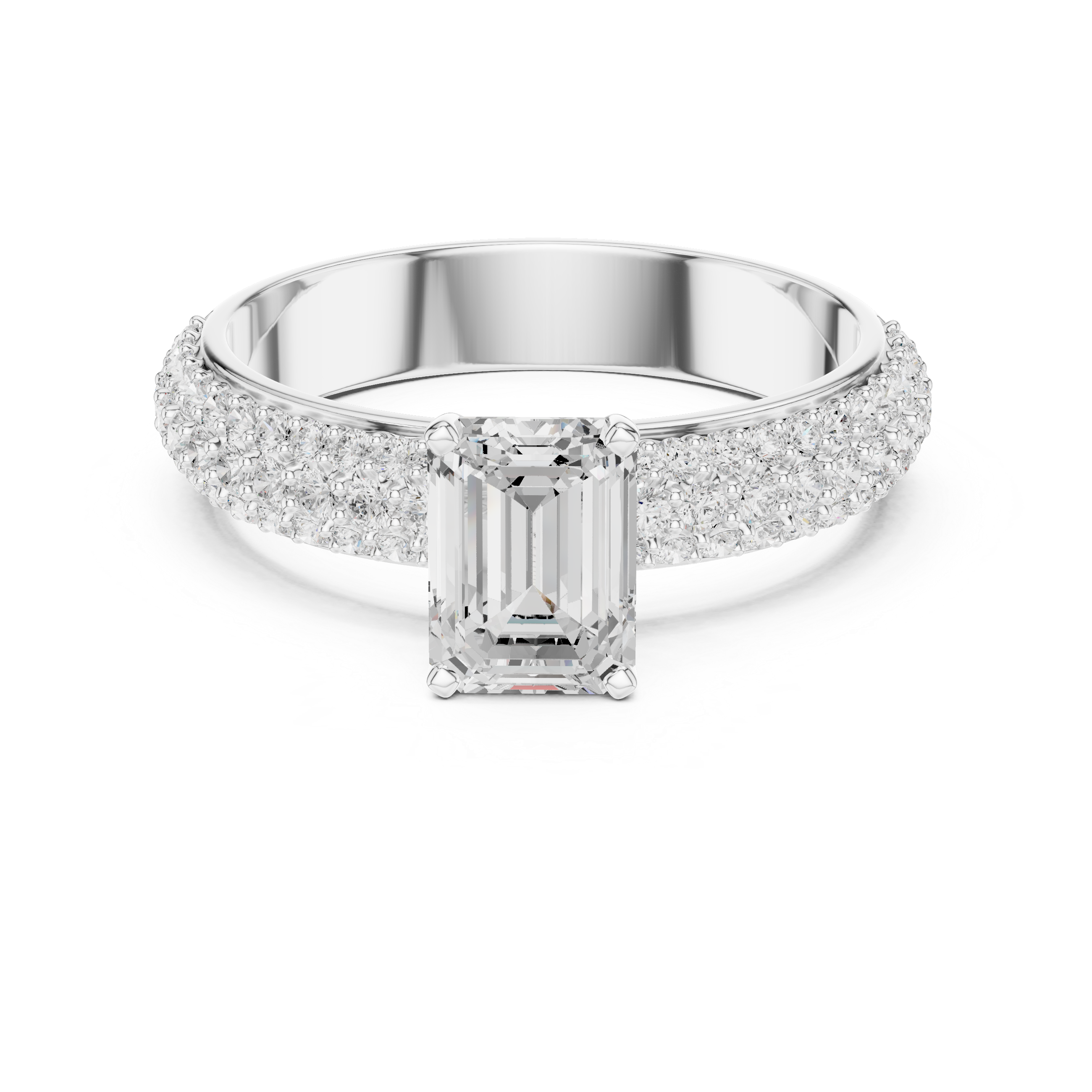 Silver ring with a diamond on a white background