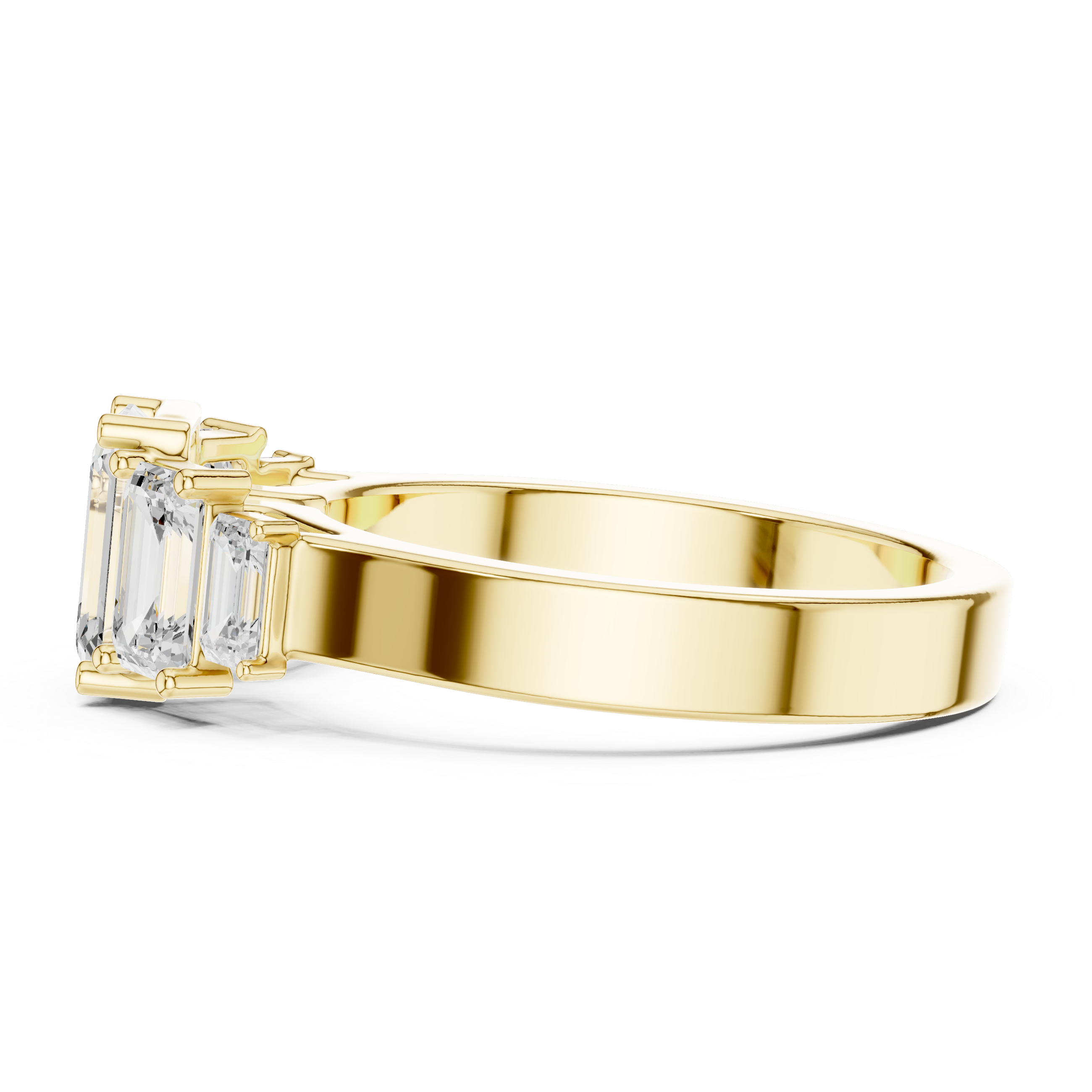 Gold ring with diamond accents on a white background