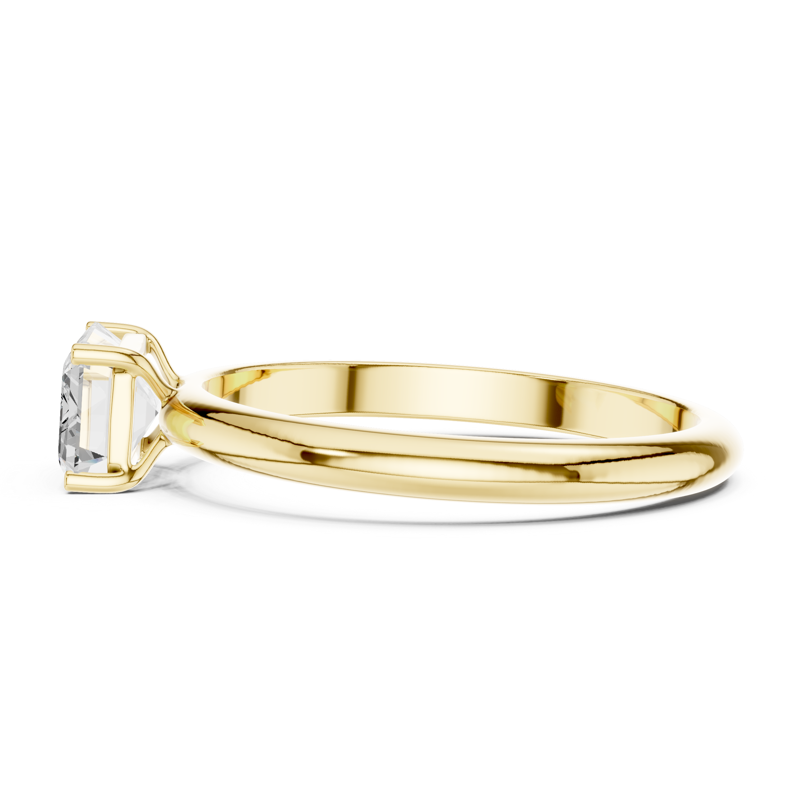Gold ring with a diamond on a white background