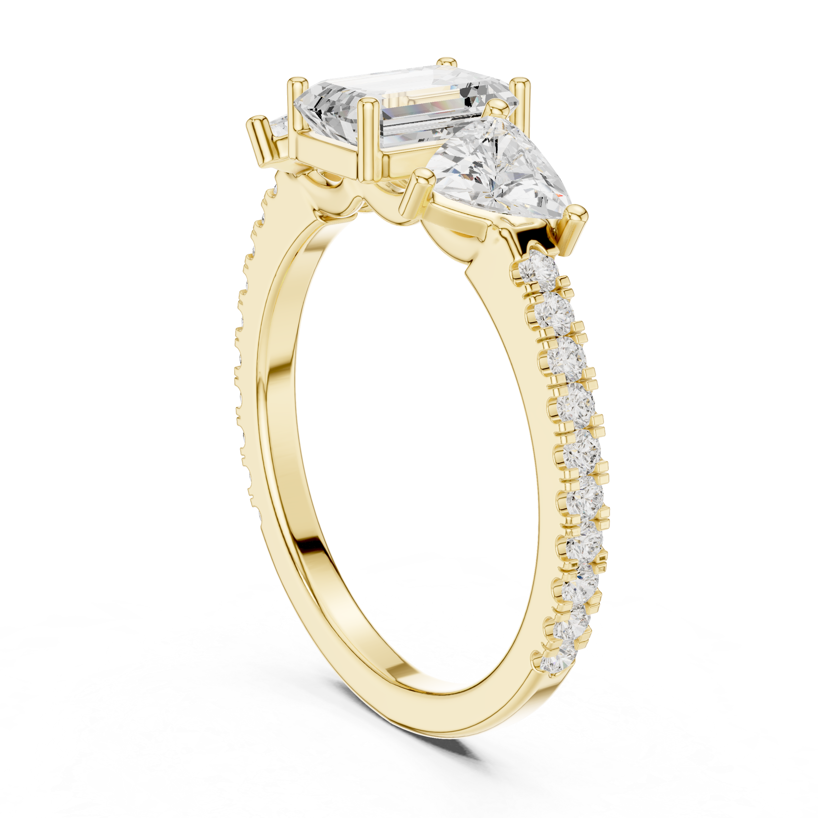 Gold ring with diamonds on a white background