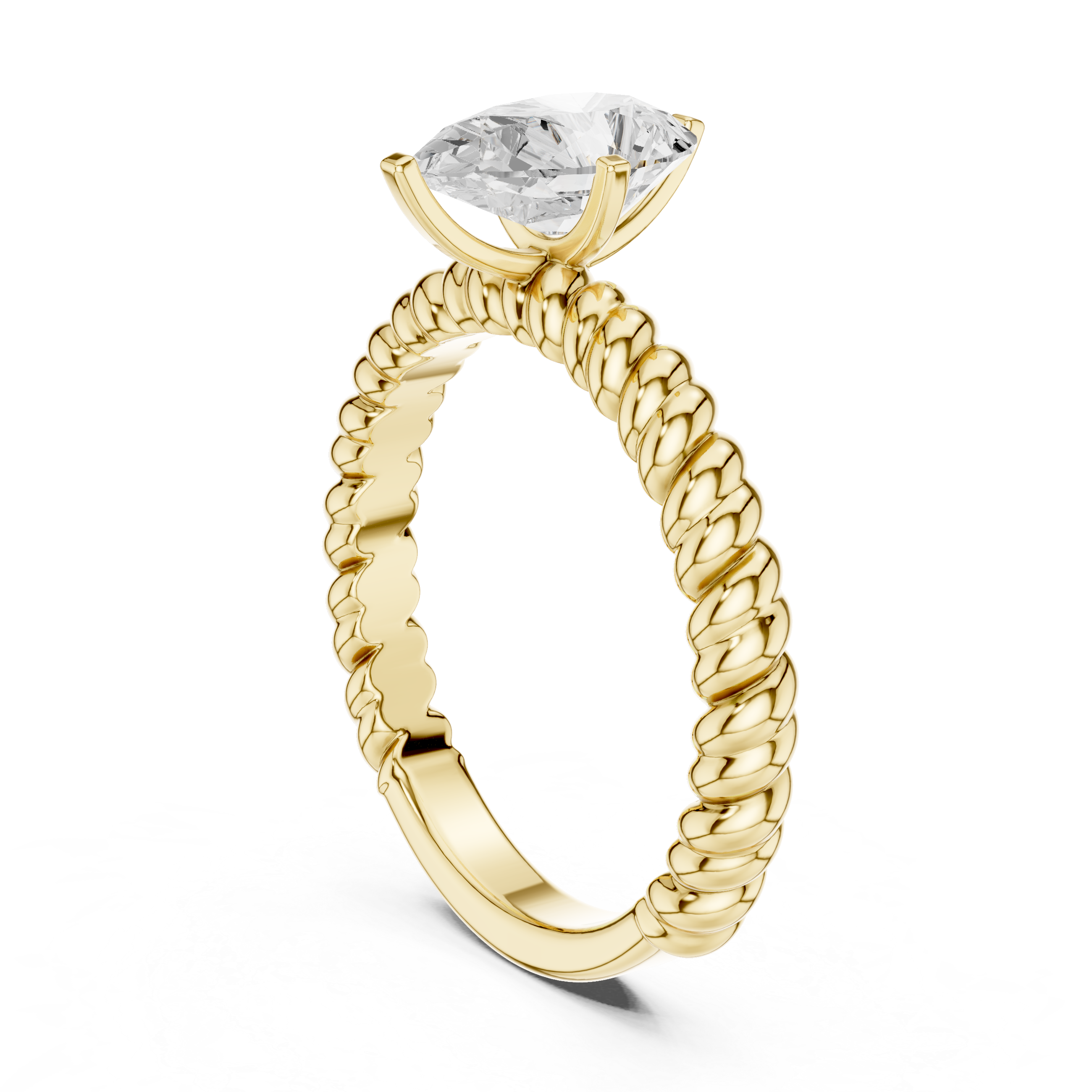 Gold ring with a diamond on a white background