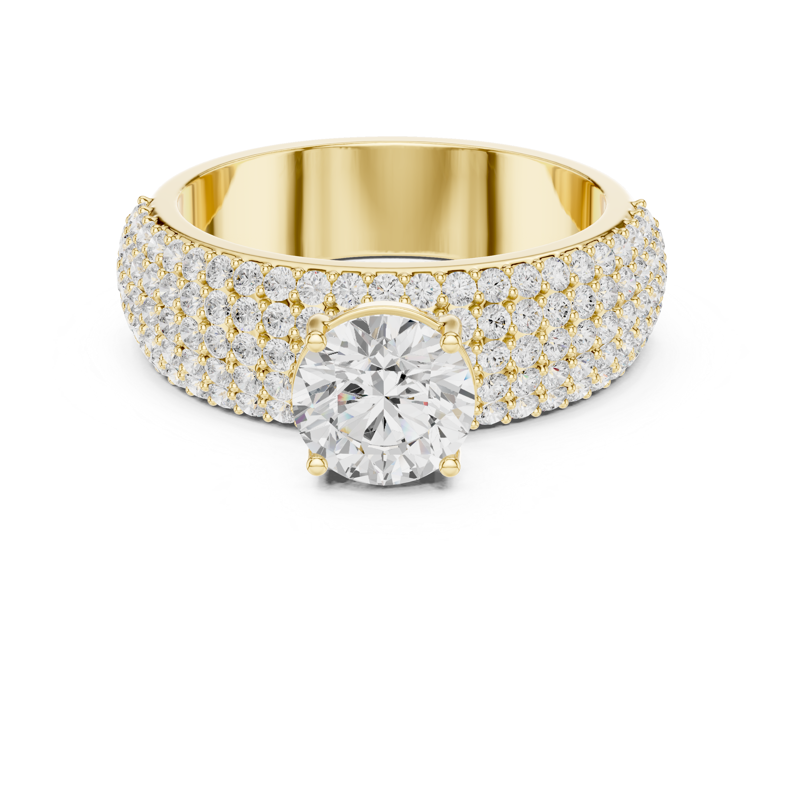 Gold and diamond ring on a white background