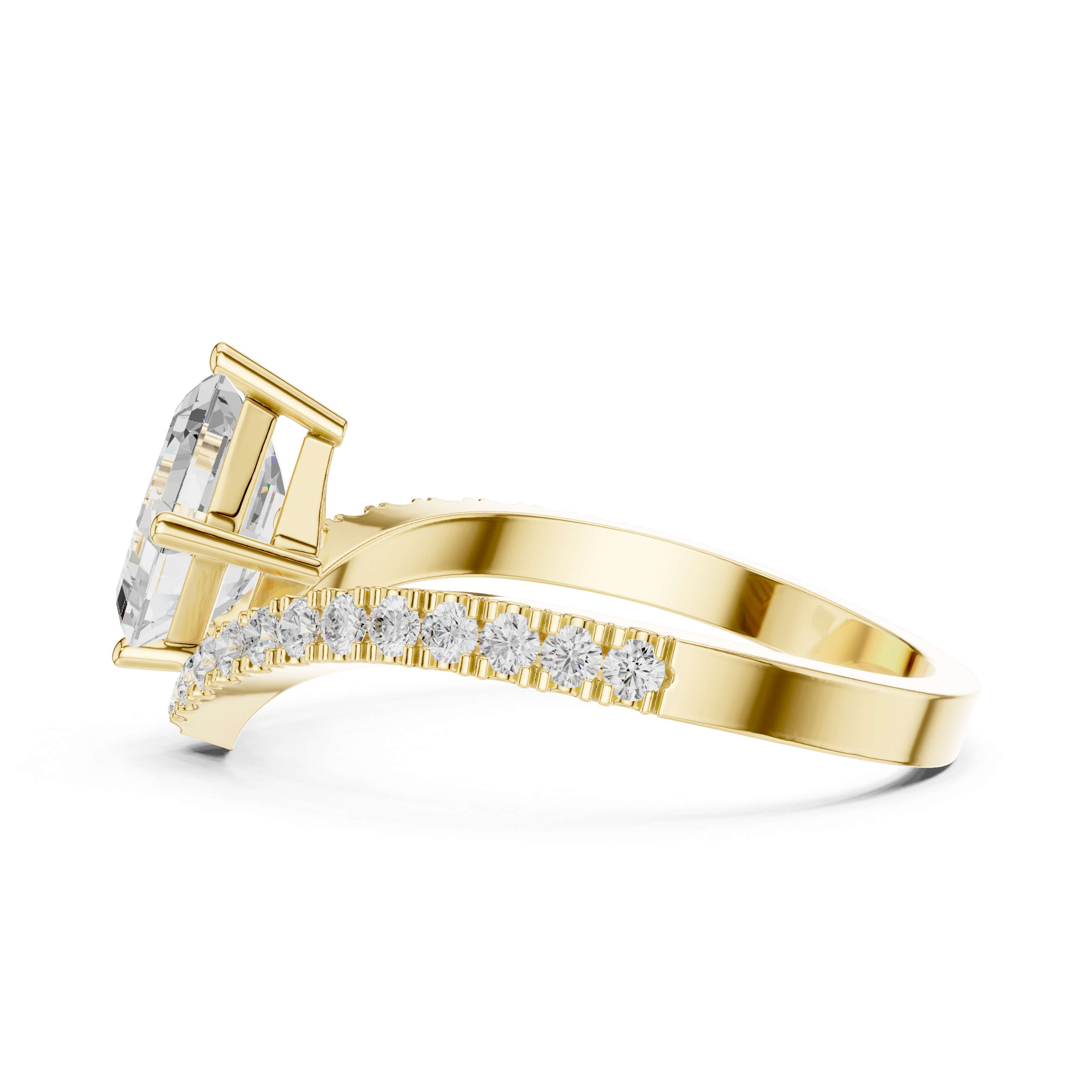 Gold and diamond ring on a white background