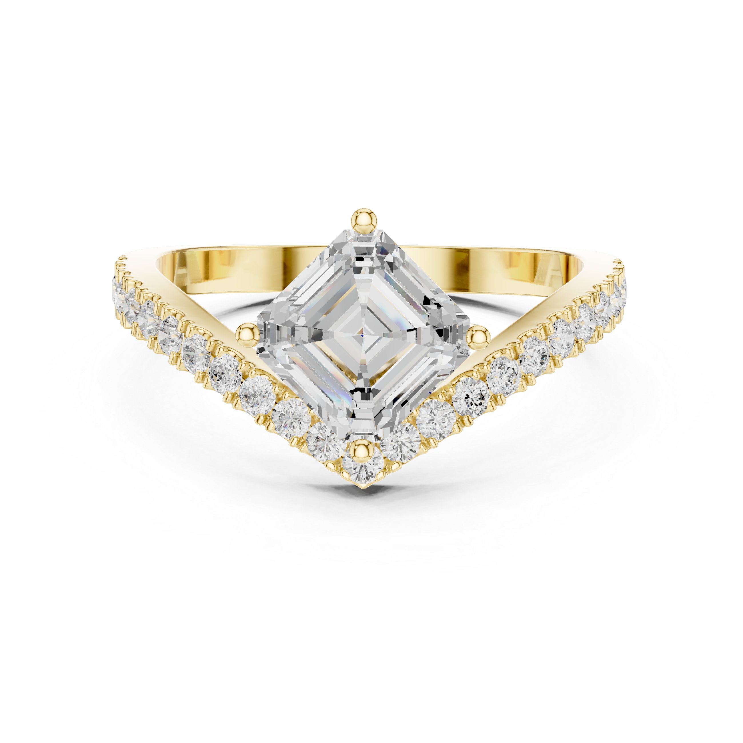 Gold and diamond ring on a white background
