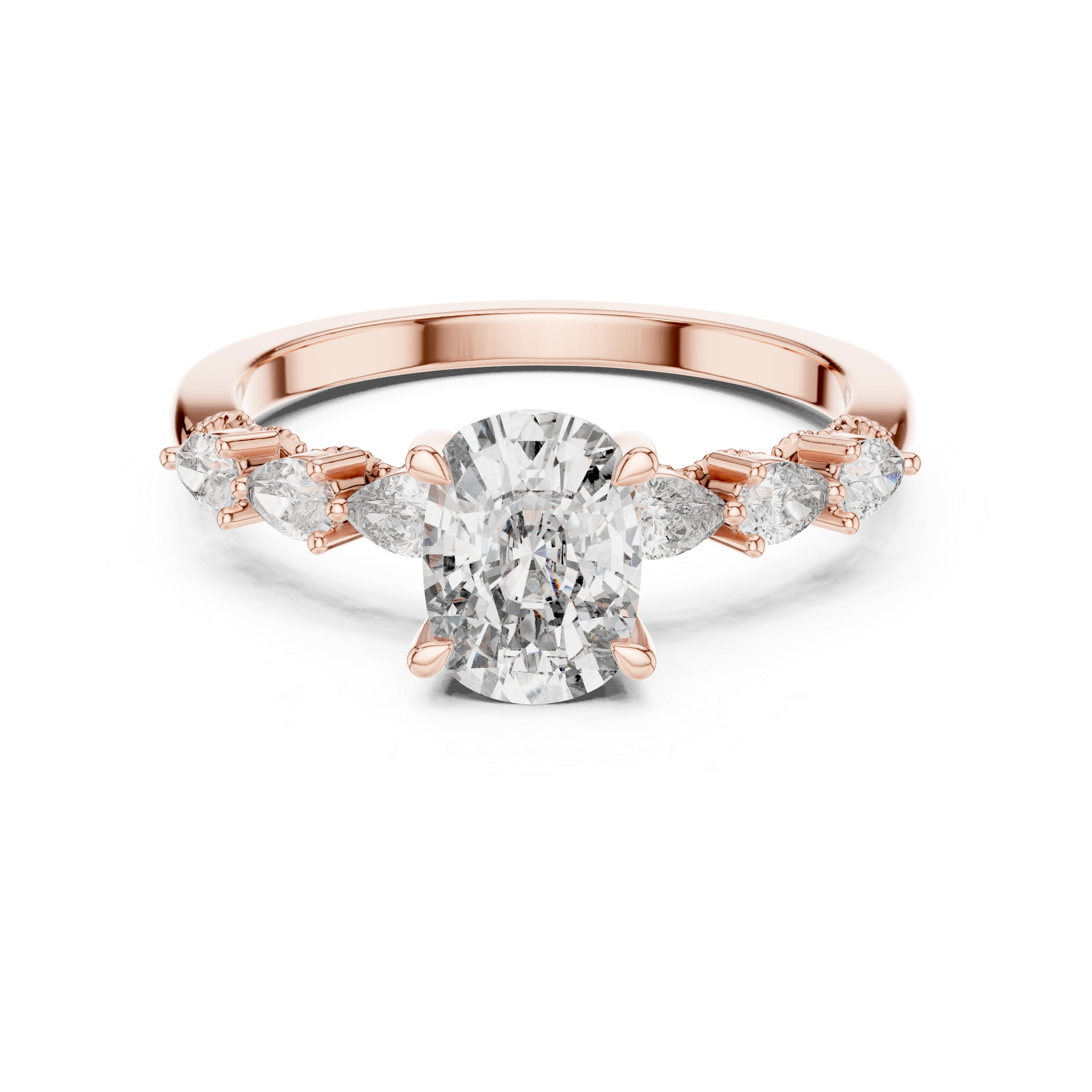 Muur Atelier Solid Gold Elongated Cushion Cut Diamond Ring with Botanical Pear Accents