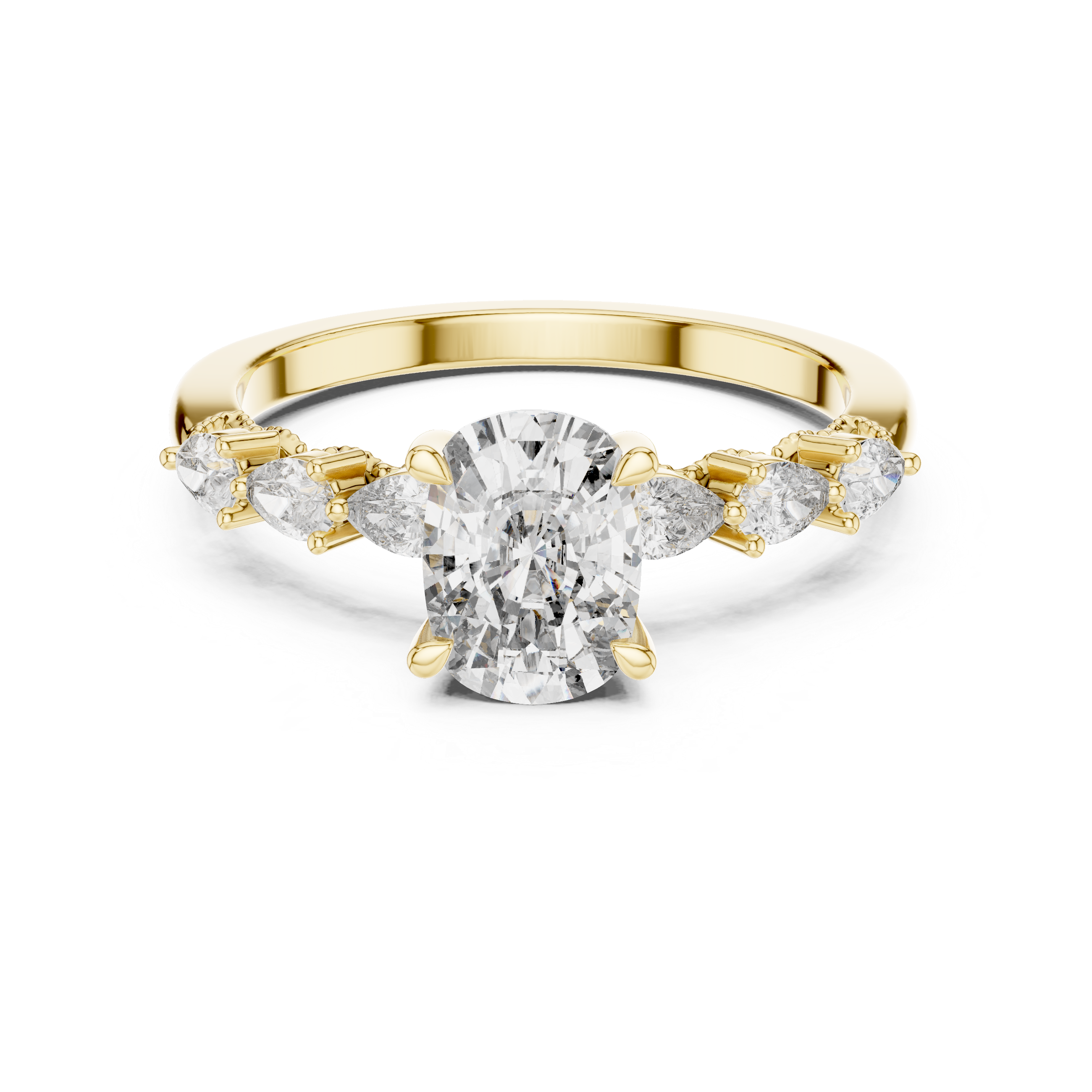 Muur Atelier Solid Gold Elongated Cushion Cut Diamond Ring with Botanical Pear Accents