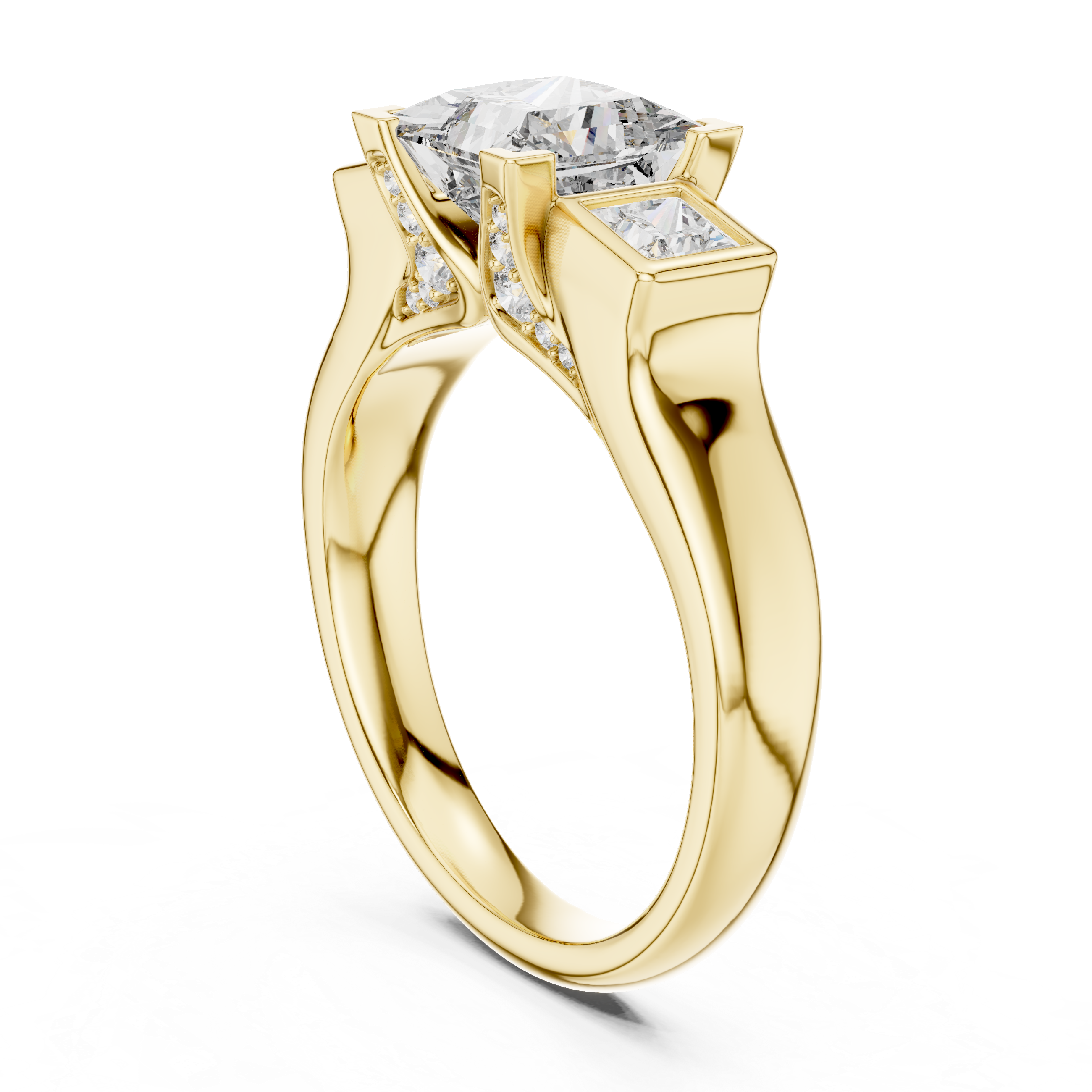 Muur Atelier Solid Gold Princess Cut Three-Stone Diamond Engagement Ring