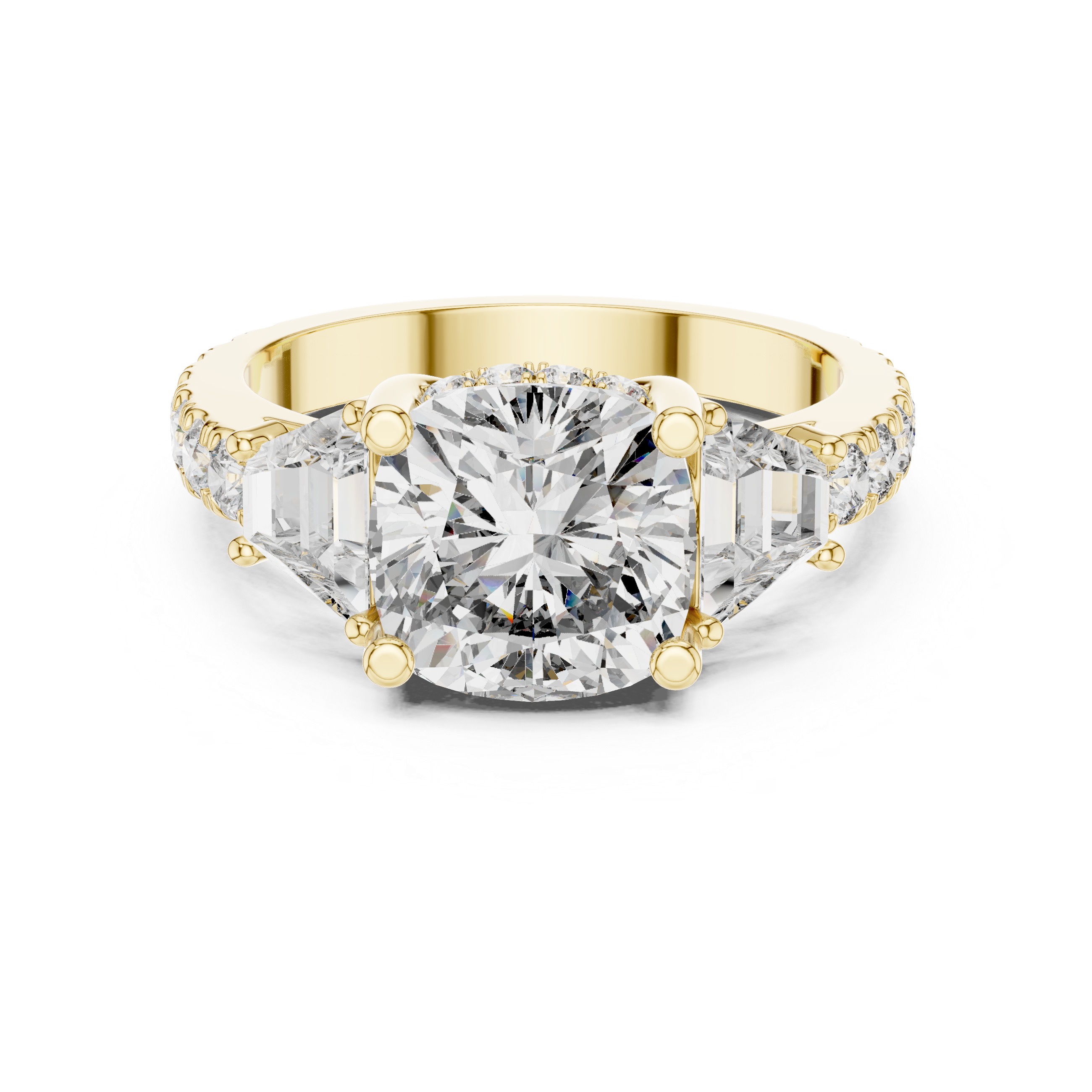 Muur Atelier Solid Gold Cushion & Custom Baguette Three-Stone Diamond Engagement Ring