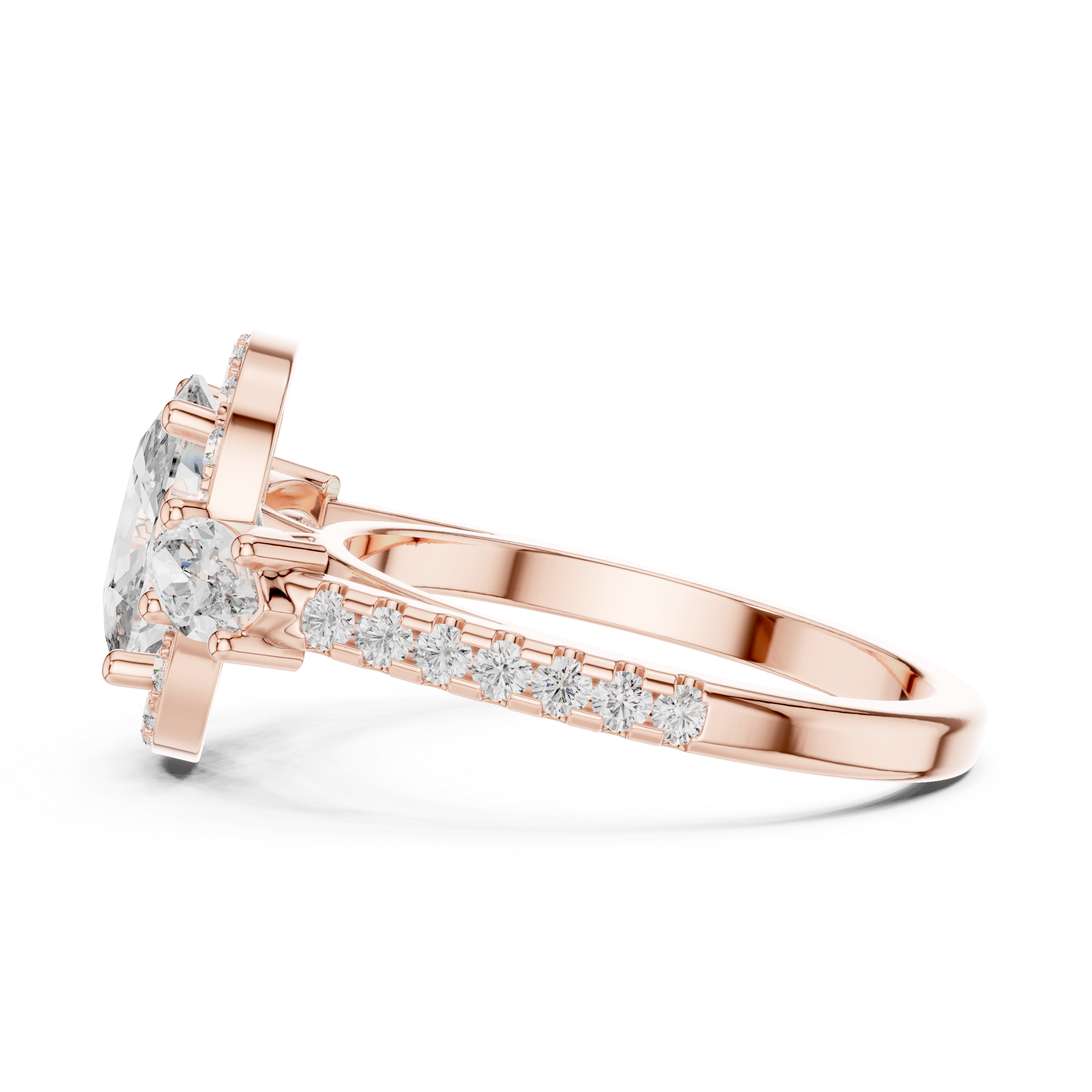 Muur Atelier Solid Gold Cushion Cut Diamond Halo Engagement Ring with Marquise Accents