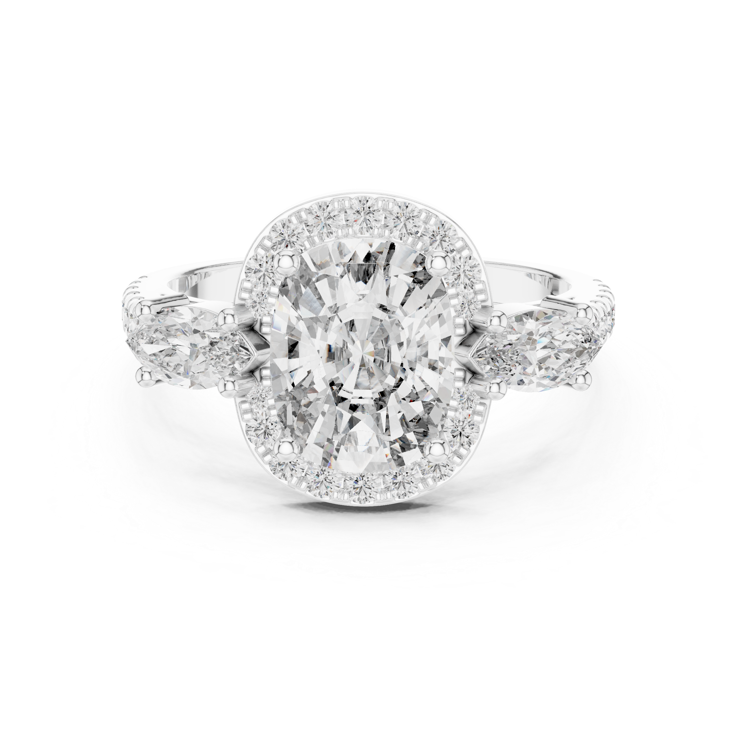 Muur Atelier Solid Gold Cushion Cut Diamond Halo Engagement Ring with Marquise Accents