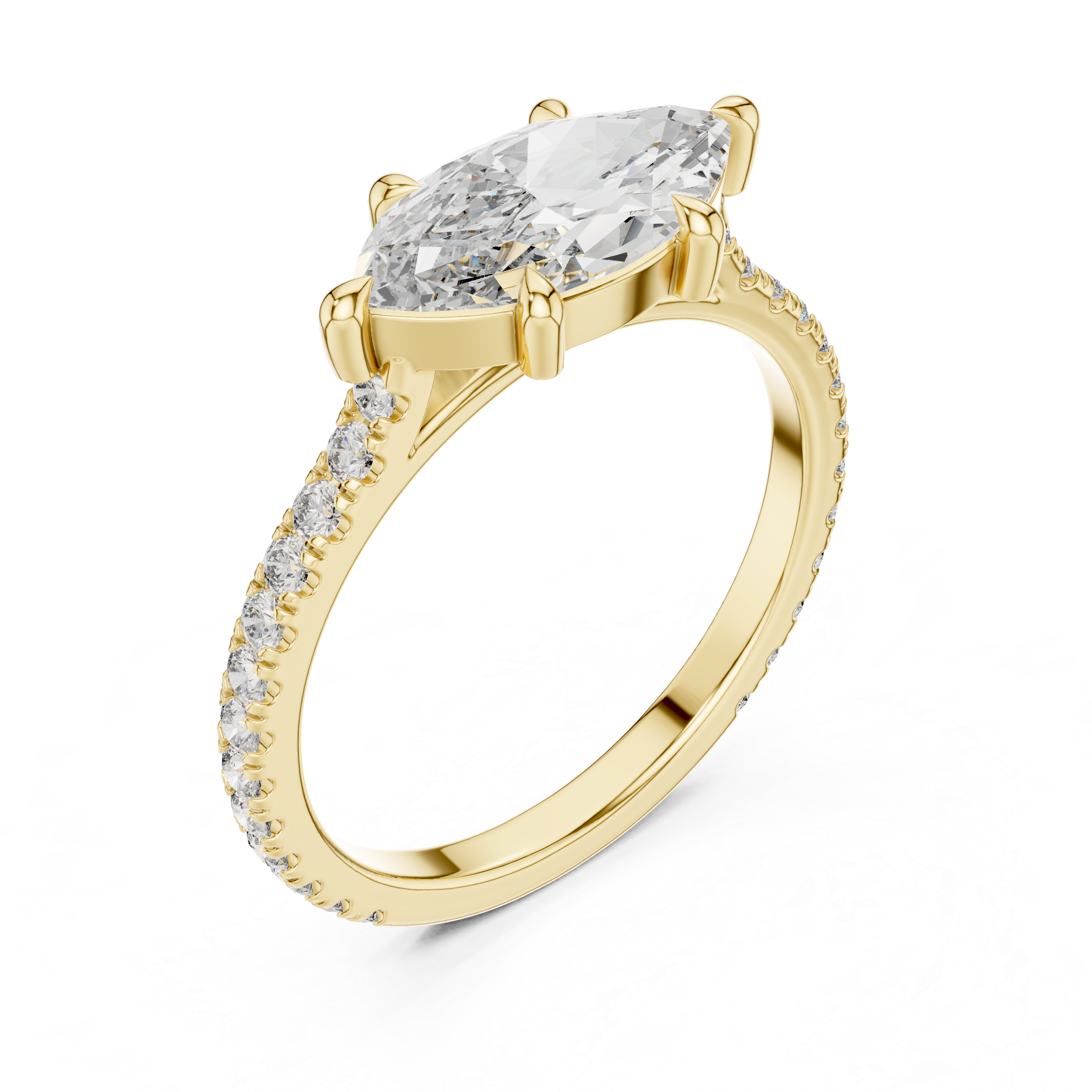 Muur Atelier Solid Gold Marquise Cut East to West Pavé Diamond Engagement Ring