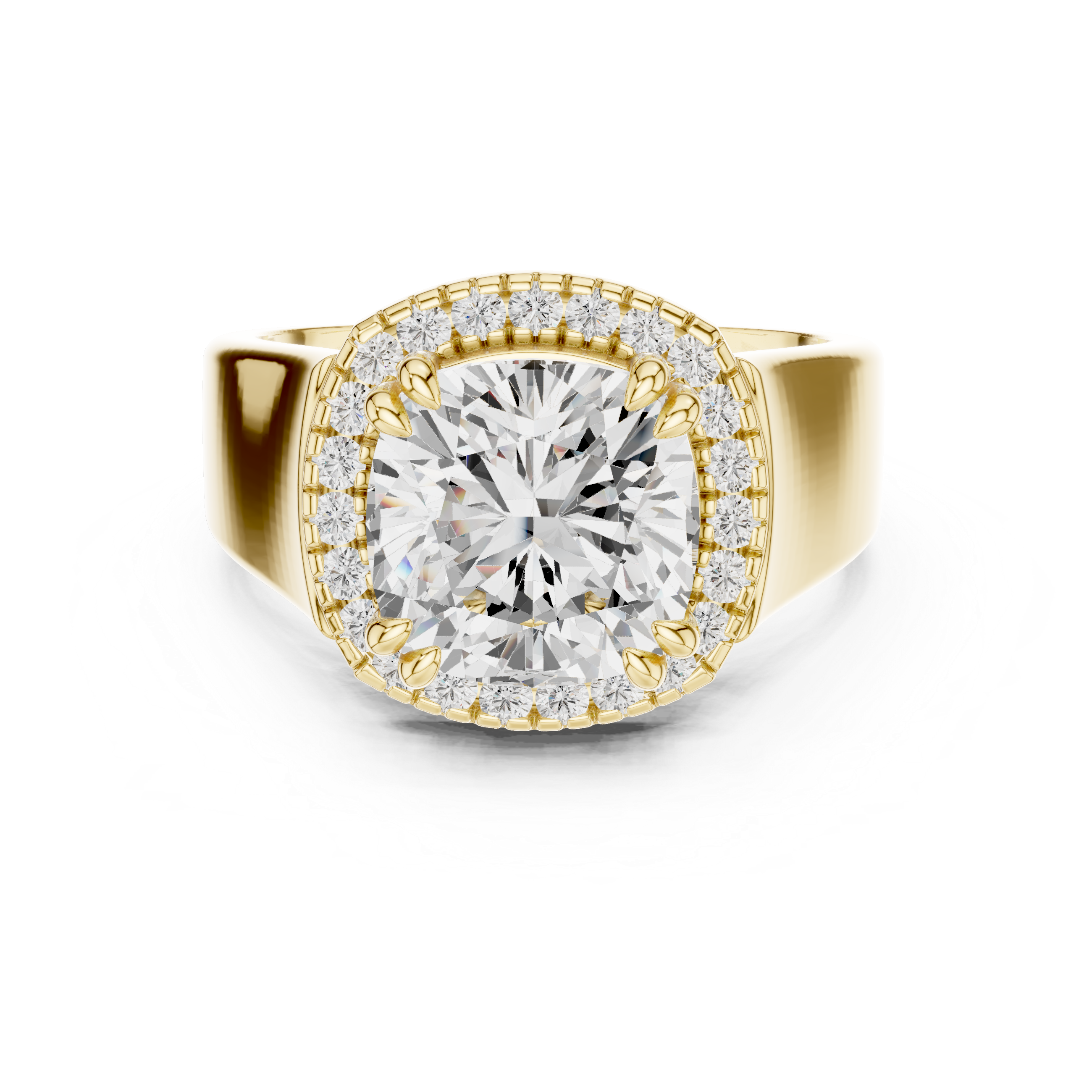 Muur Atelier Solid Gold Cushion Cut Diamond Halo Wide Band Engagement Ring