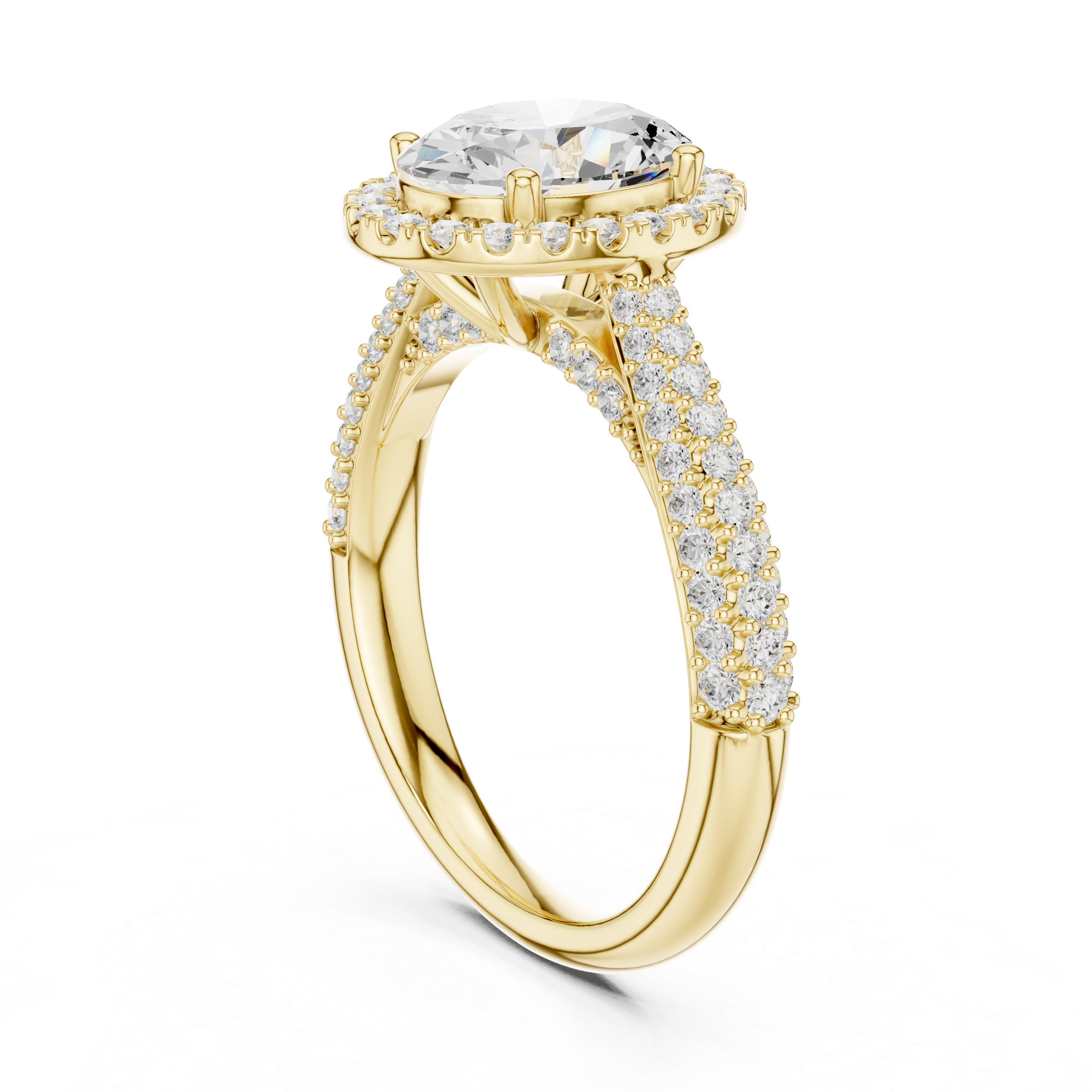Muur Atelier Solid Gold Oval Cut Split Shank Diamond Halo Engagement Ring