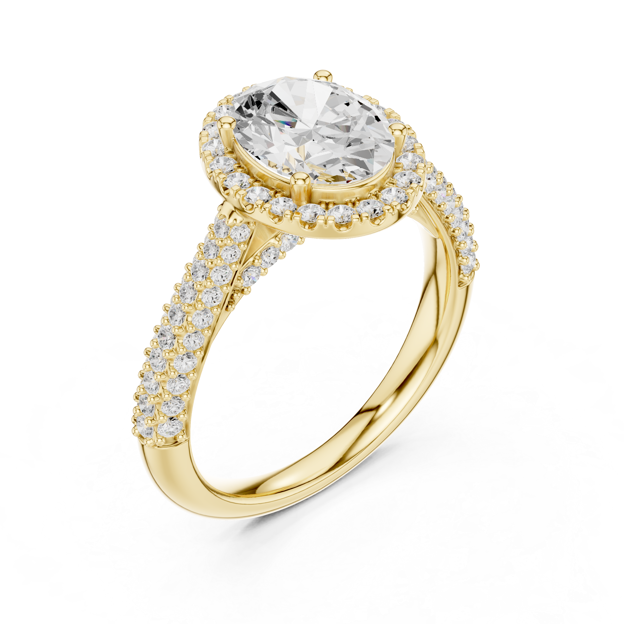 Muur Atelier Solid Gold Oval Cut Split Shank Diamond Halo Engagement Ring