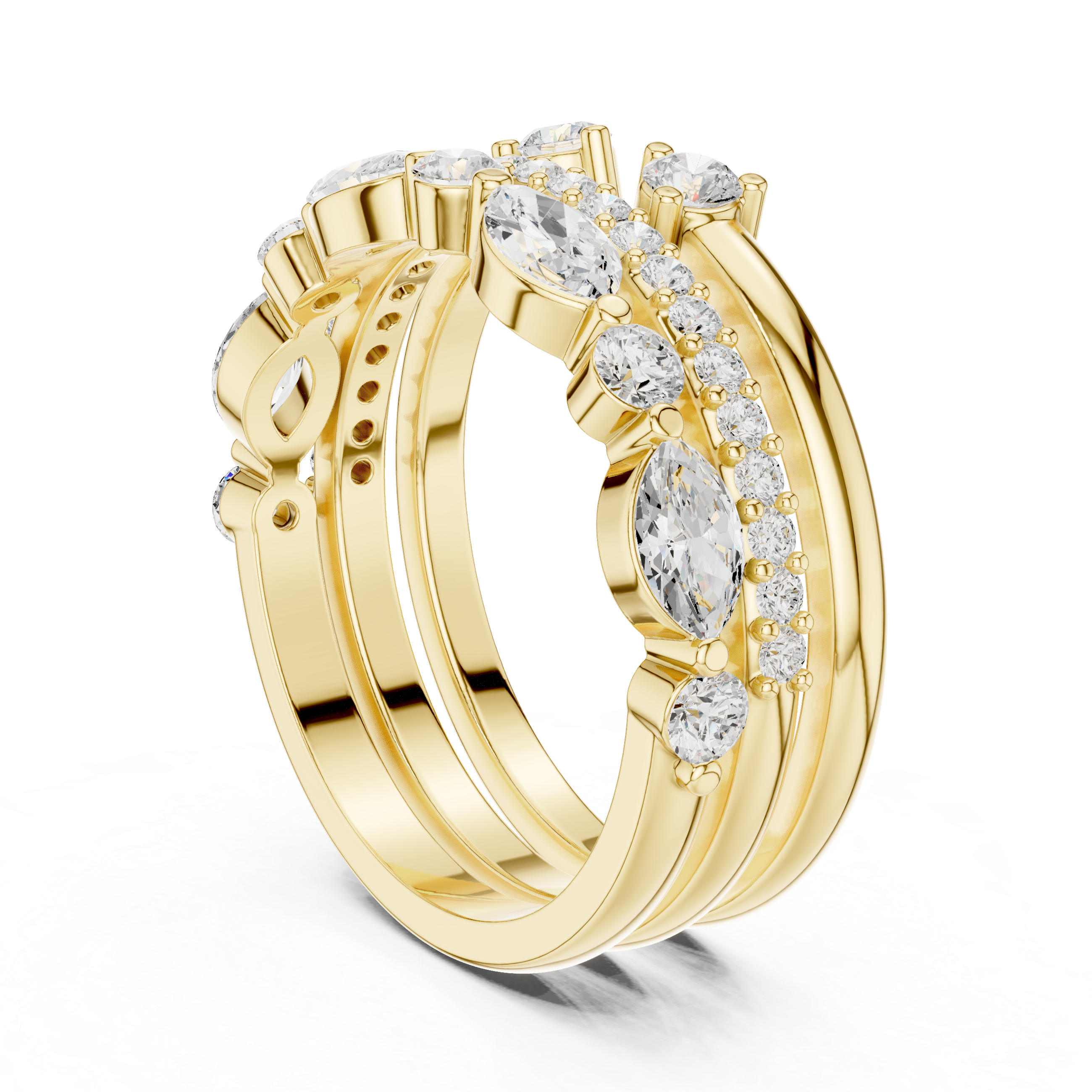 Muur Atelier Solid Gold Marquise & Round Diamond Stacking Suite