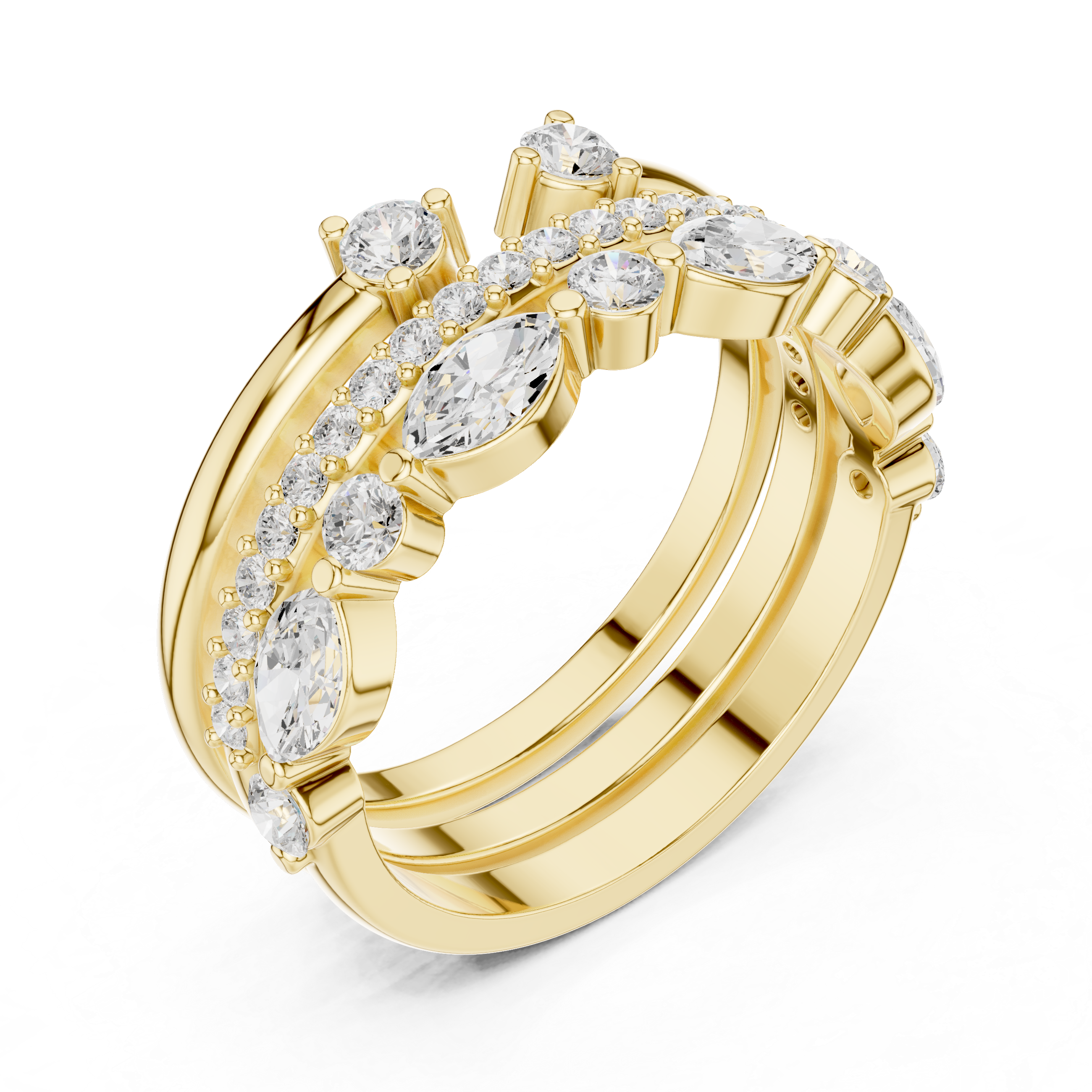 Muur Atelier Solid Gold Marquise & Round Diamond Stacking Suite