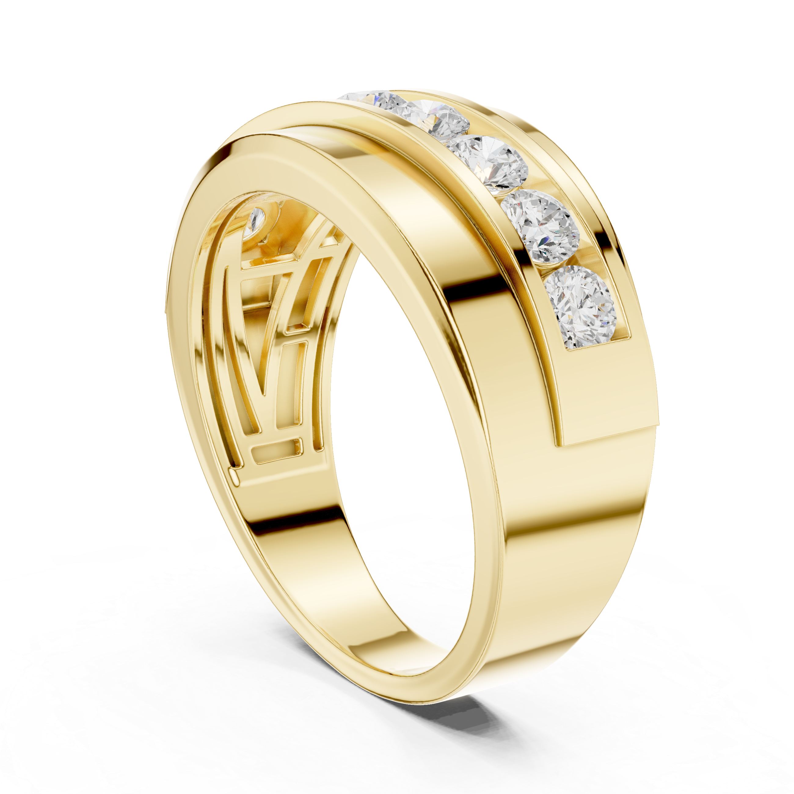 Solid Gold Diagonal Channel Set Wide Band ring