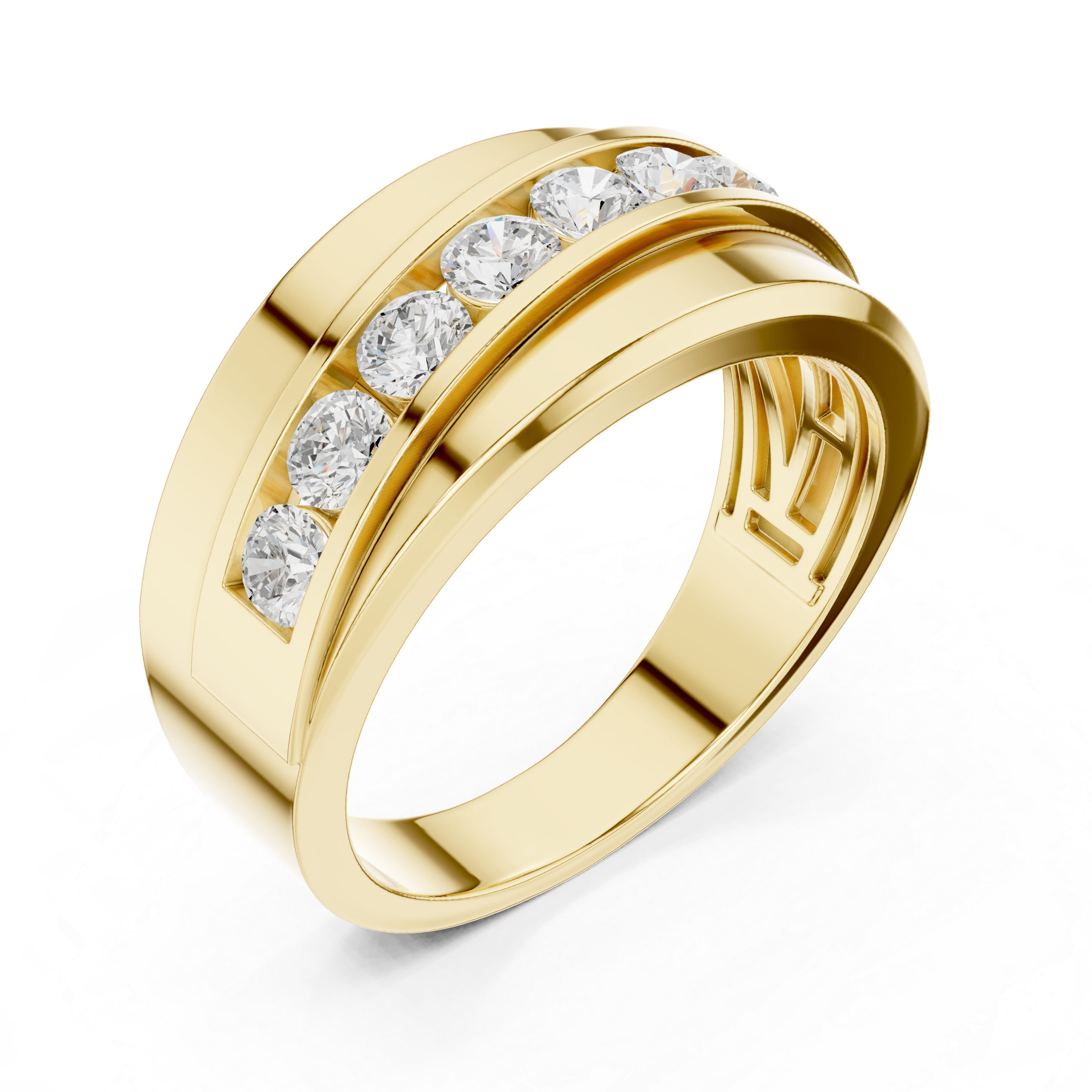 Solid Gold Diagonal Channel Set Wide Band ring
