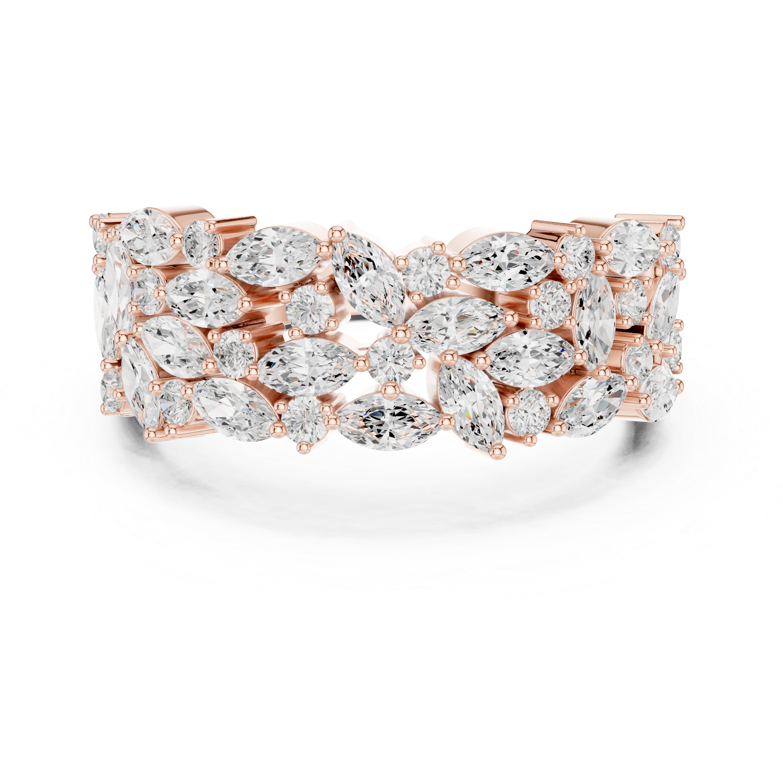 Solid Gold Marquise & Round Cut Diamond Cluster Band