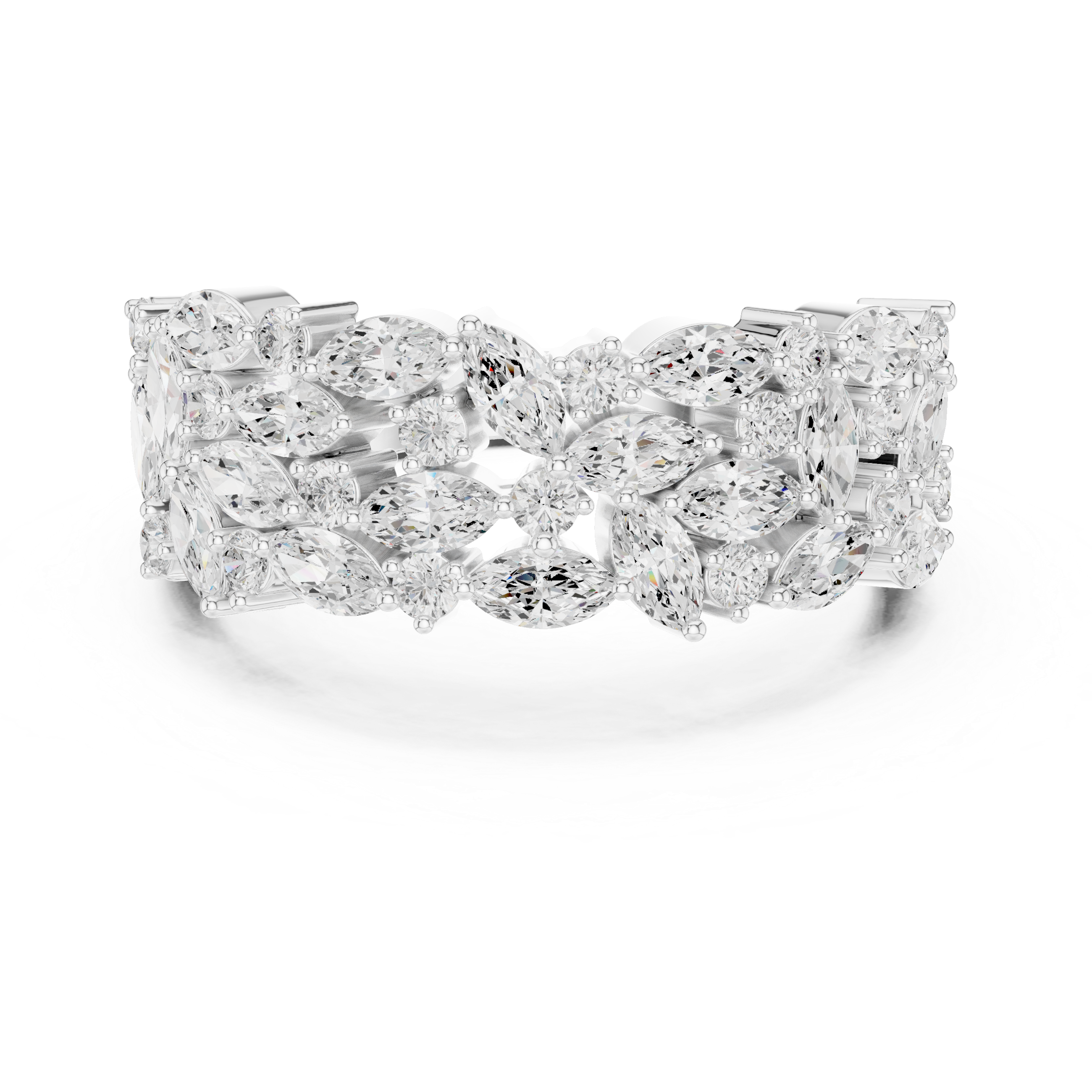 Solid Gold Marquise & Round Cut Diamond Cluster Band