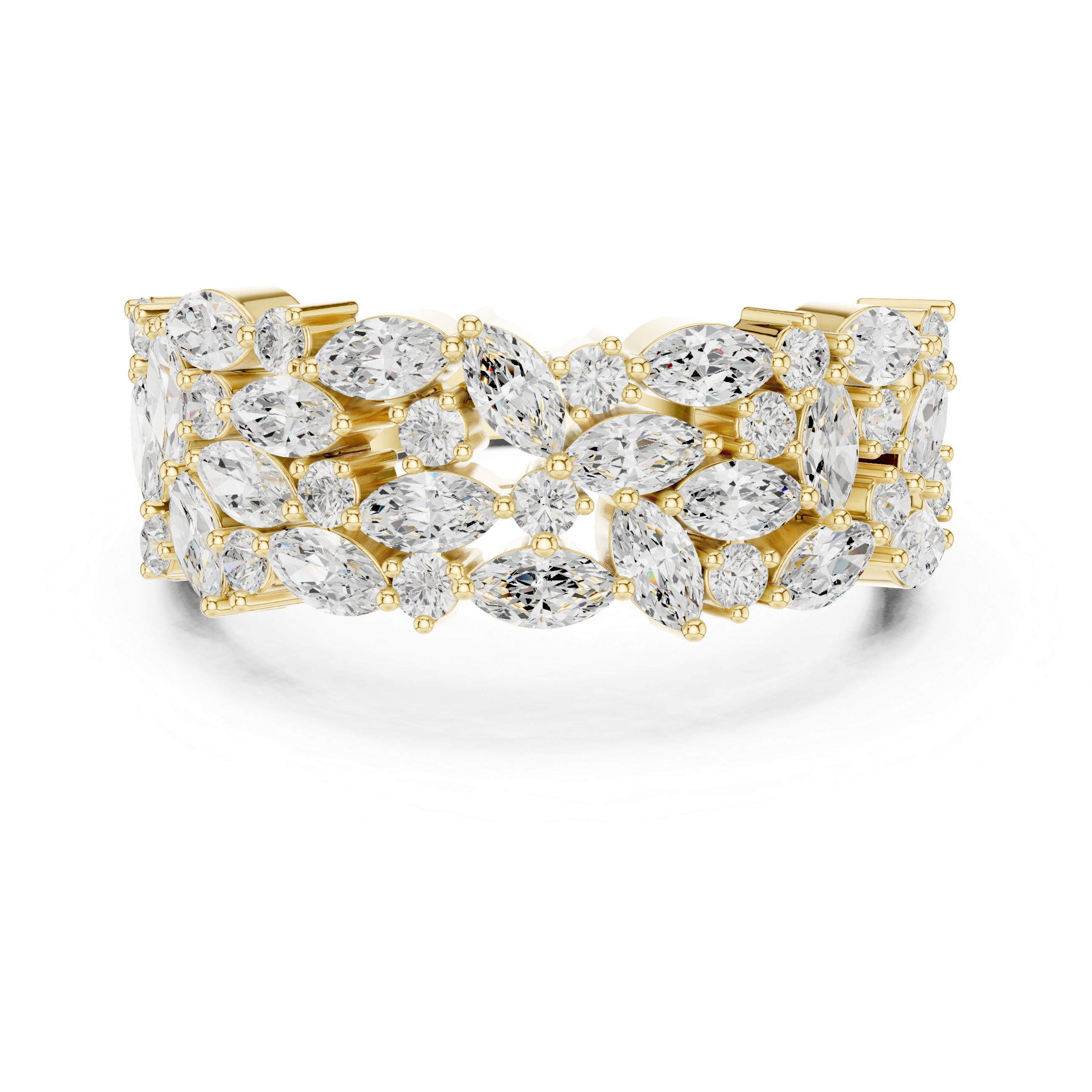 Solid Gold Marquise & Round Cut Diamond Cluster Band