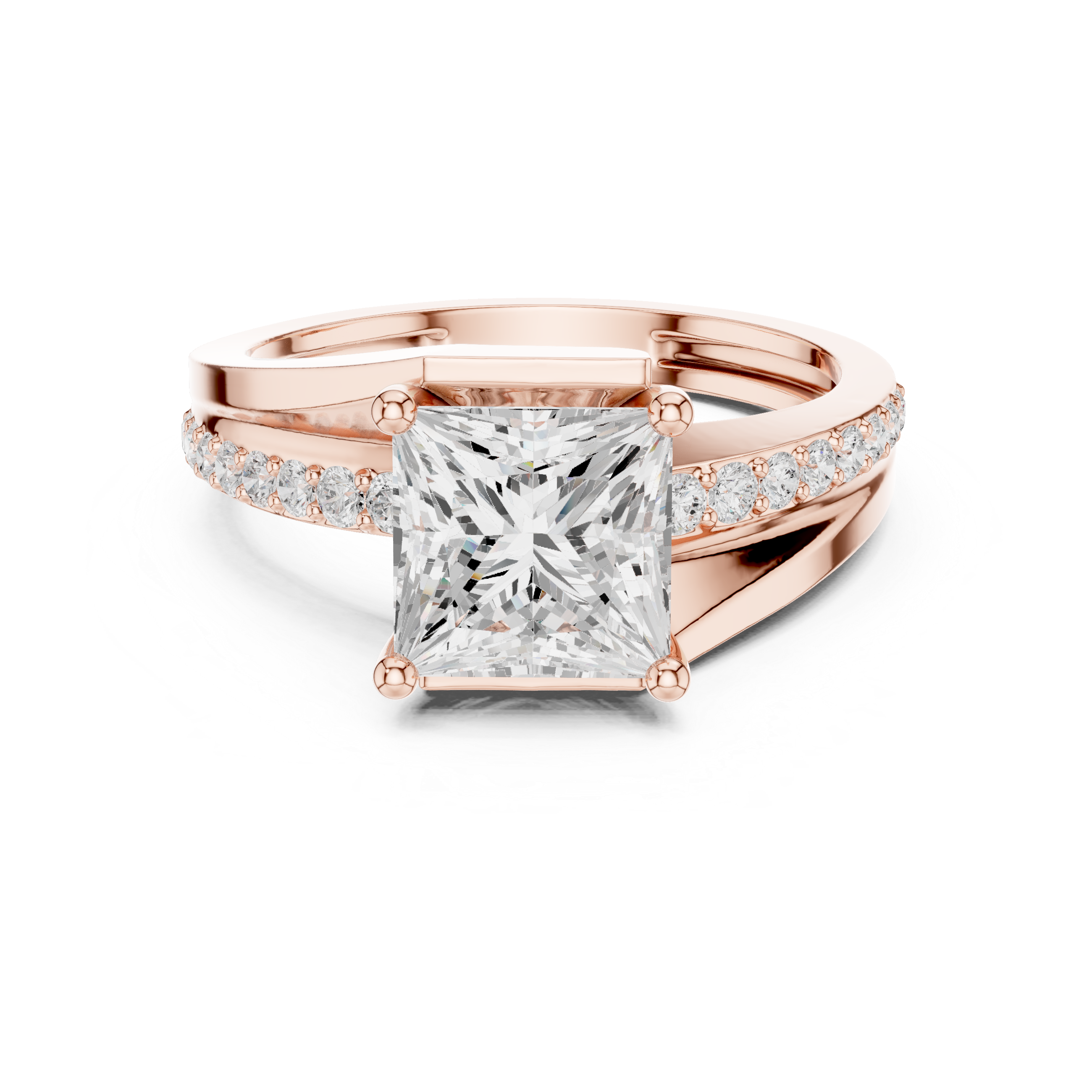 Solid Gold Princess Cut Diamond Kite Bypass Engagement Ring