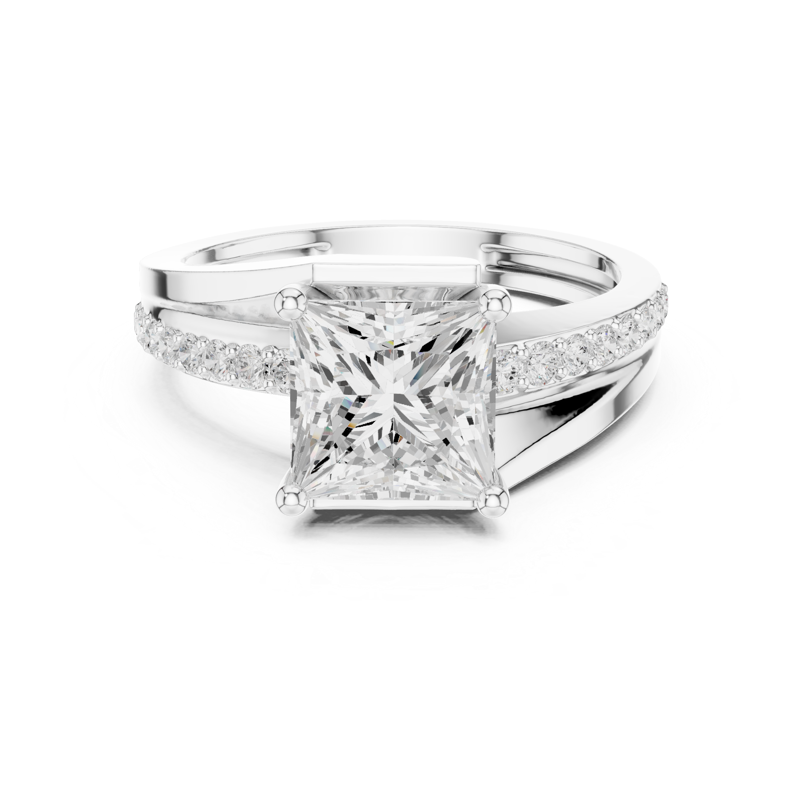 Solid Gold Princess Cut Diamond Kite Bypass Engagement Ring