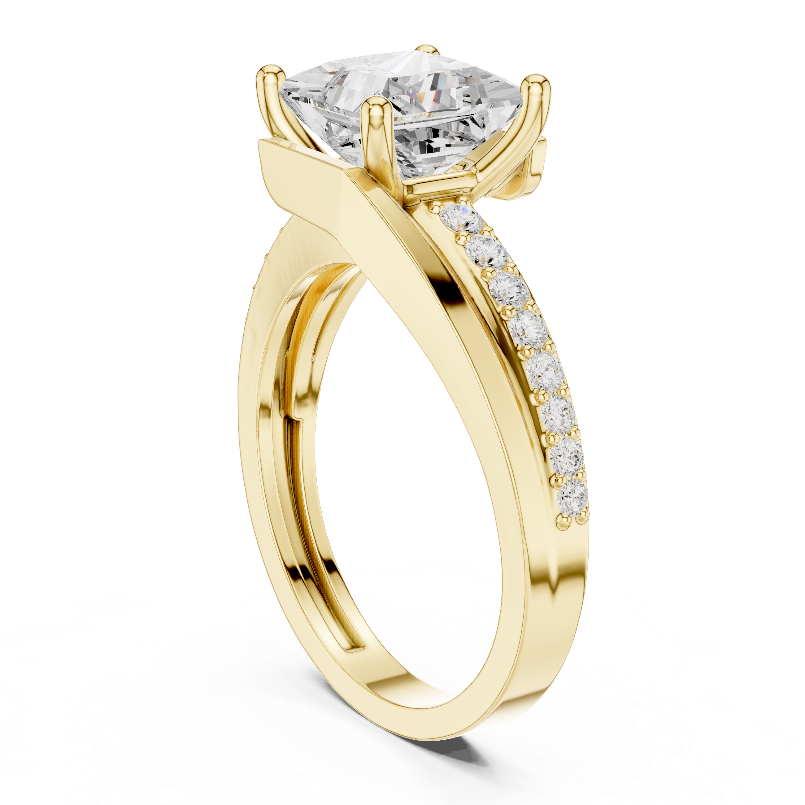 Solid Gold Princess Cut Diamond Kite Bypass Engagement Ring