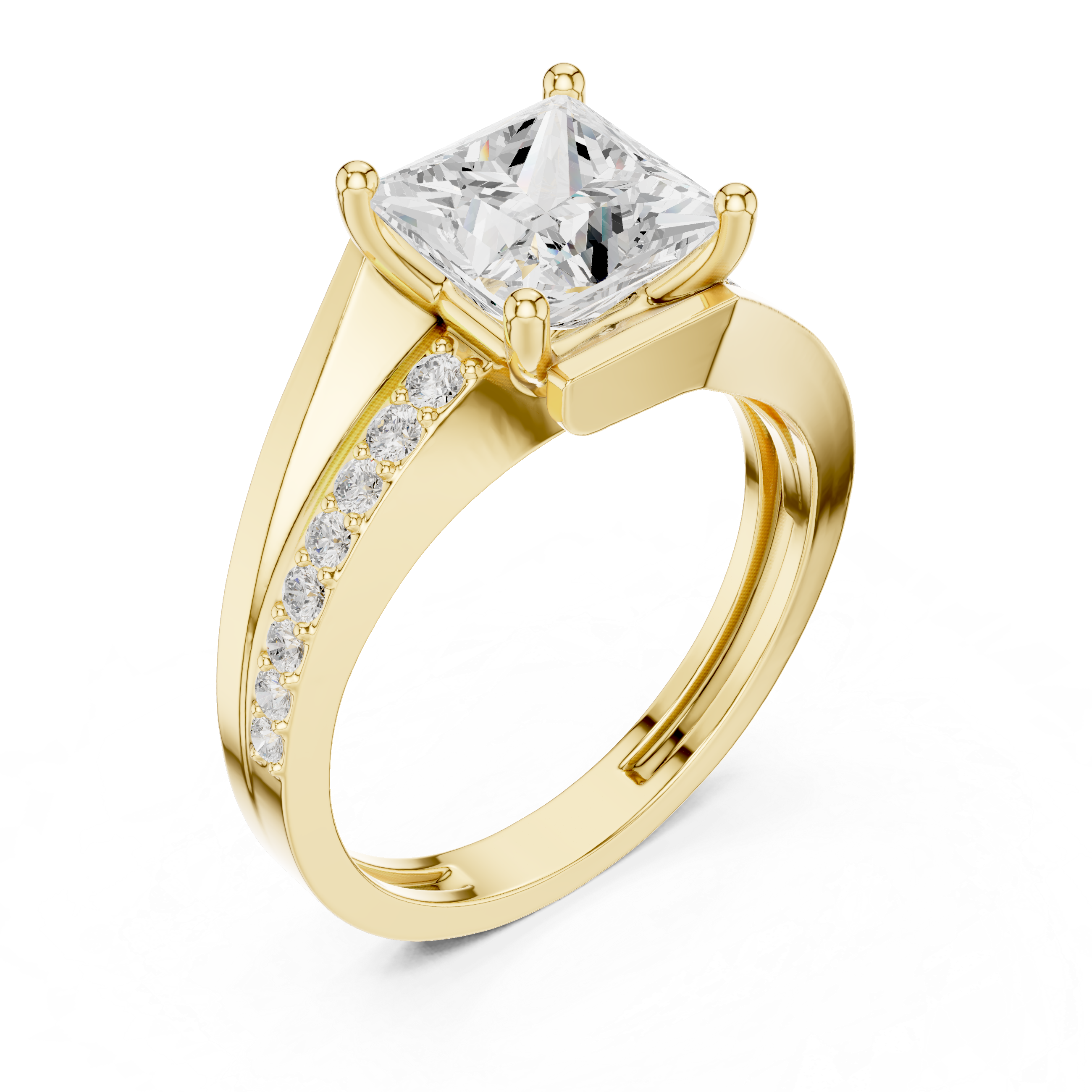 Solid Gold Princess Cut Diamond Kite Bypass Engagement Ring