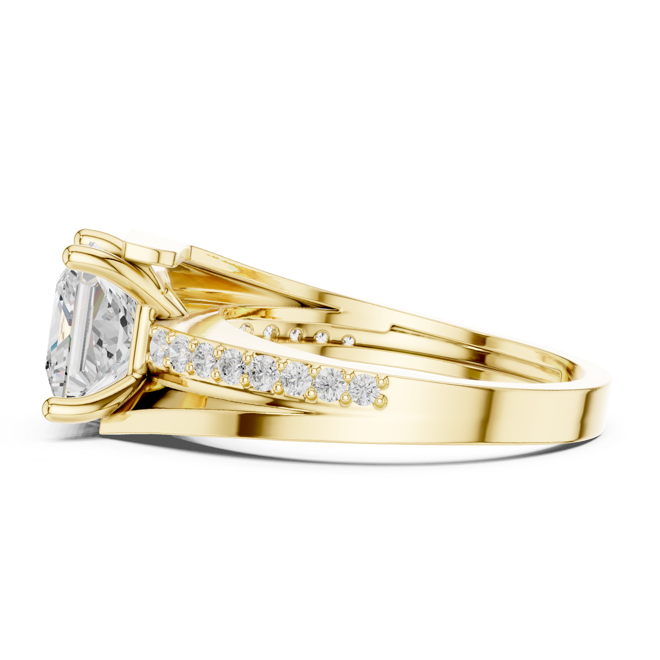 Solid Gold Princess Cut Diamond Kite Bypass Engagement Ring