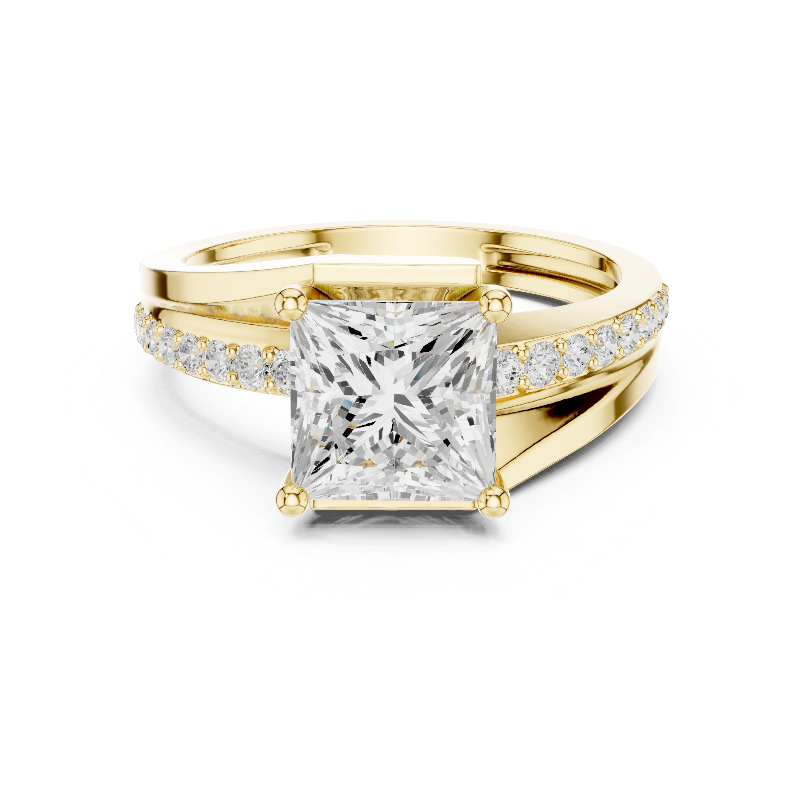Solid Gold Princess Cut Diamond Kite Bypass Engagement Ring