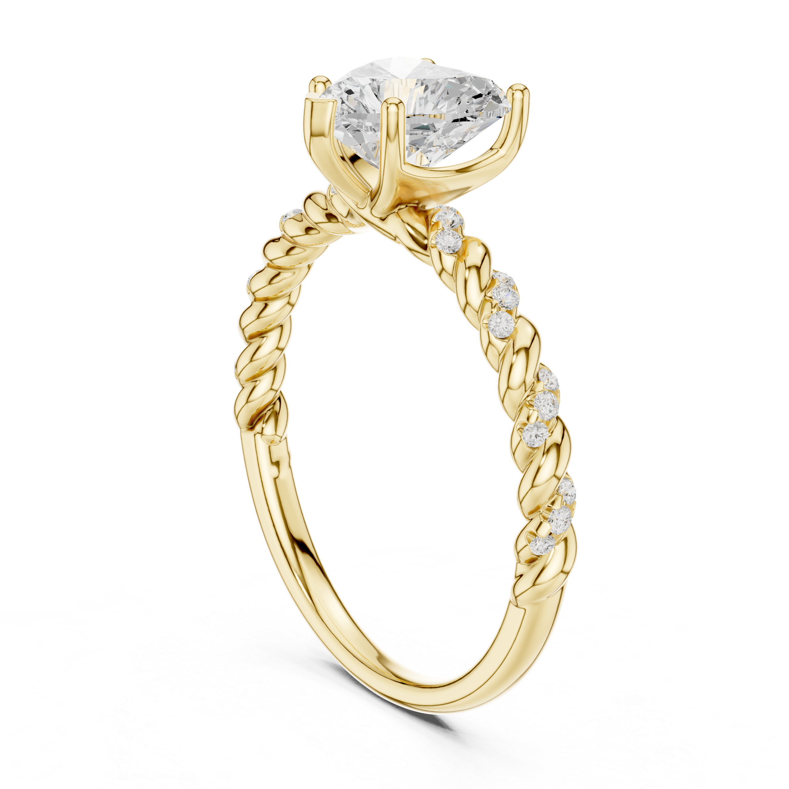 Solid Gold Heart Cut Diamond Twisted Rope Engagement Ring

