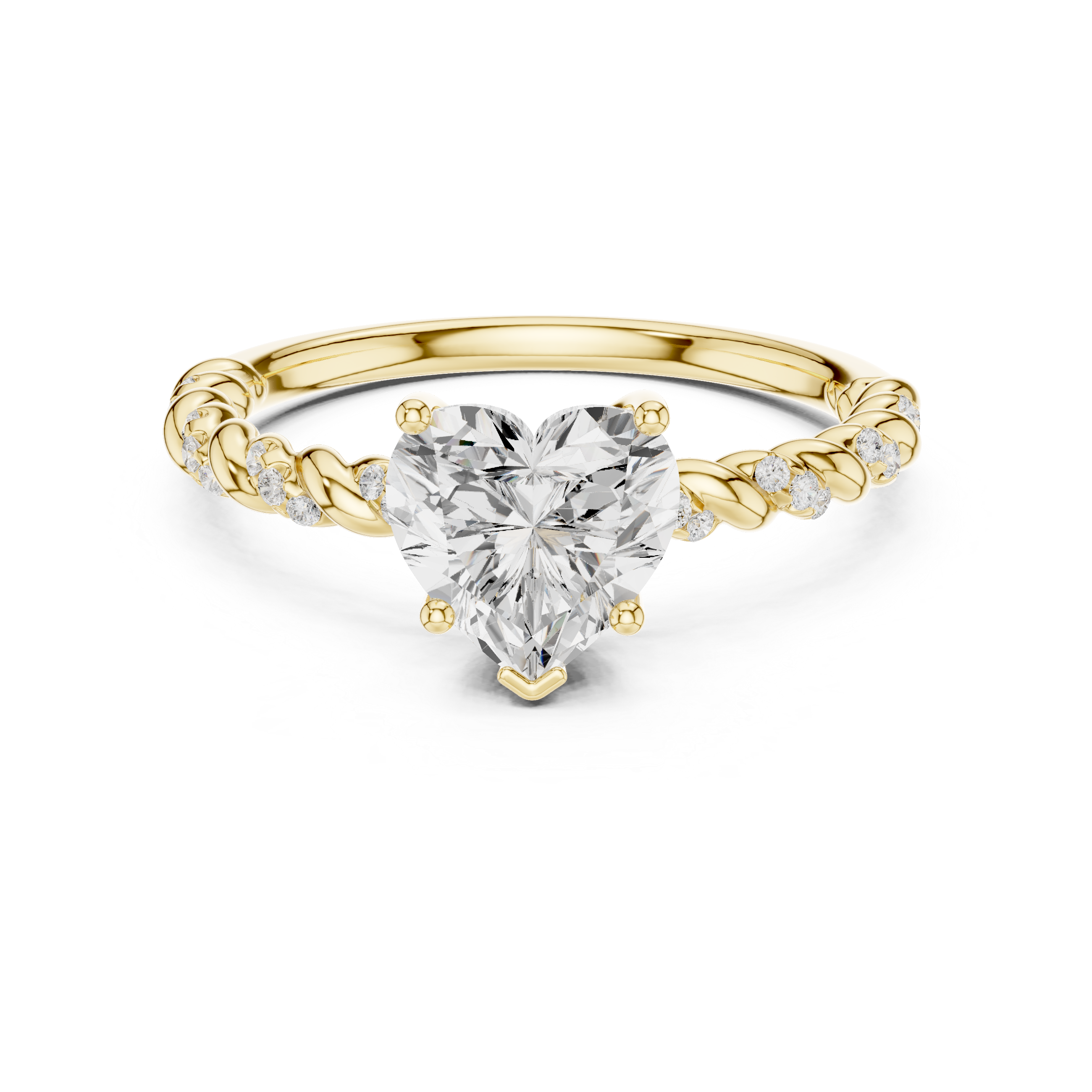 Solid Gold Heart Cut Diamond Twisted Rope Engagement Ring
