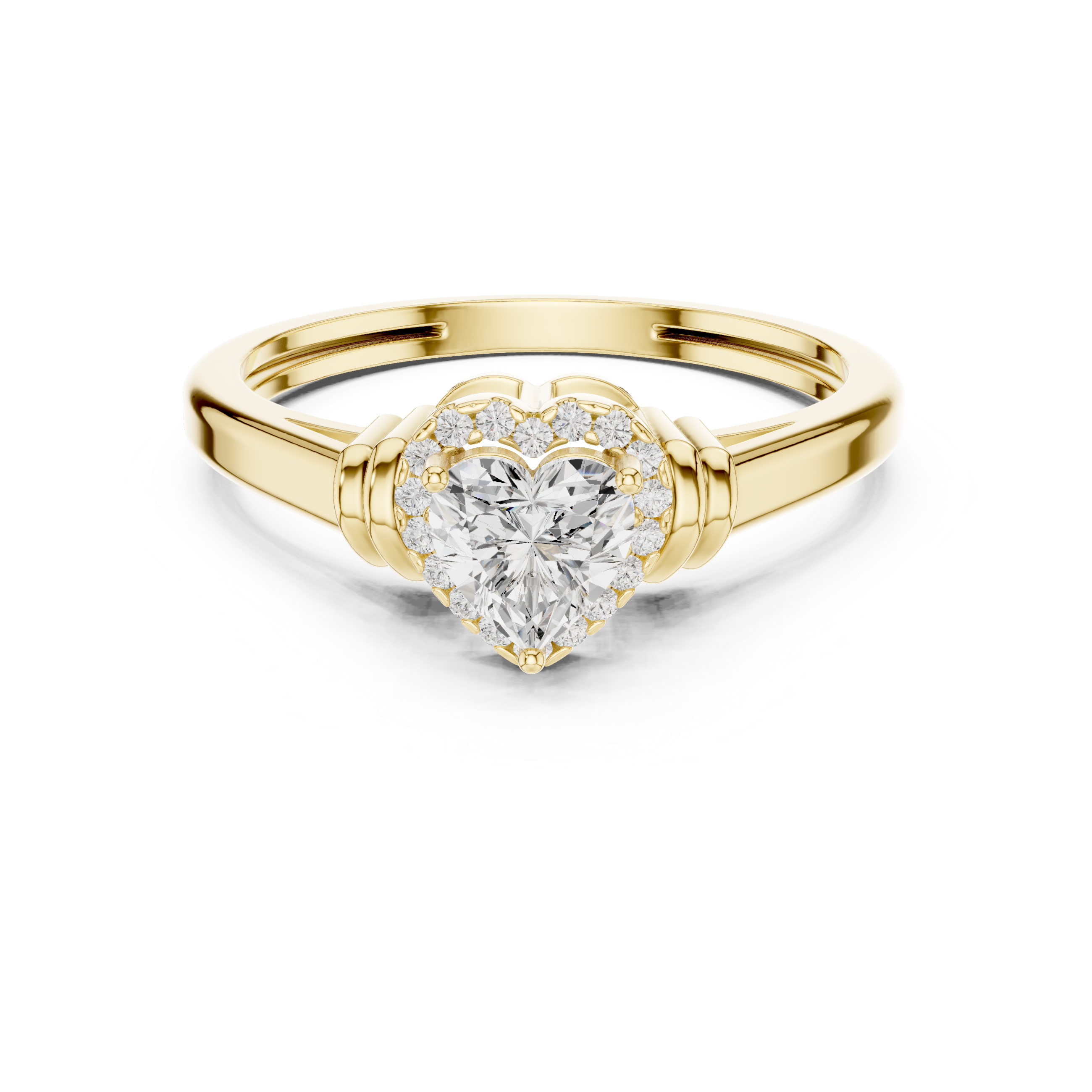 Solid Gold Heart Cut Diamond Halo Architectural Engagement Ring