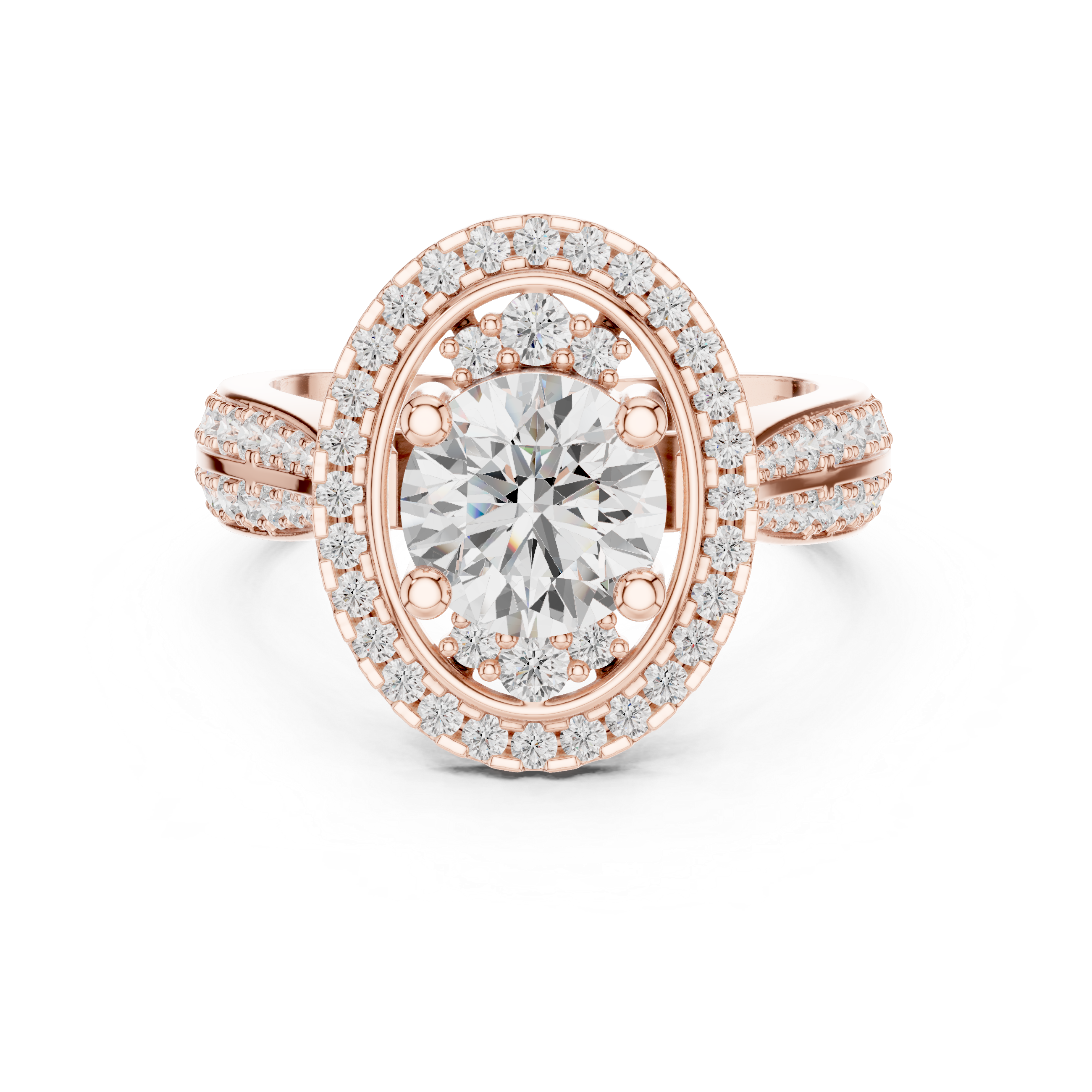 Solid Gold Diamond  Round Brilliant Royal Halo Engagement Ring