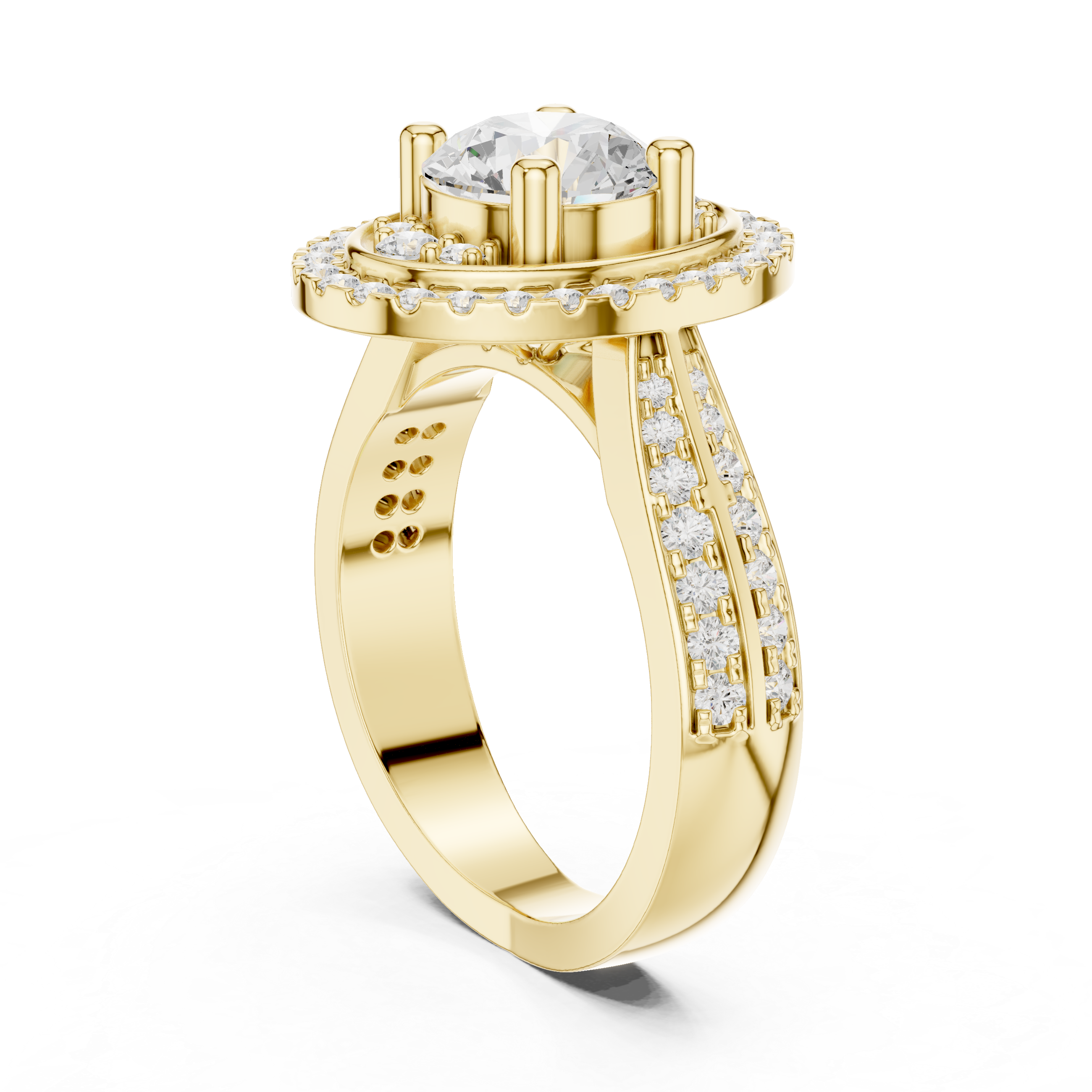 Solid Gold Diamond  Round Brilliant Royal Halo Engagement Ring