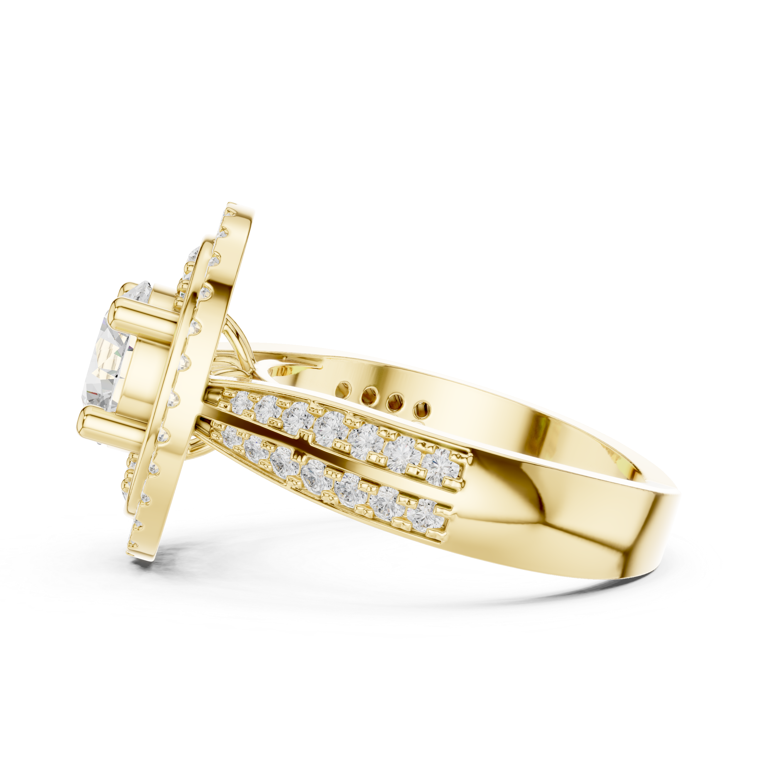 Solid Gold Diamond  Round Brilliant Royal Halo Engagement Ring