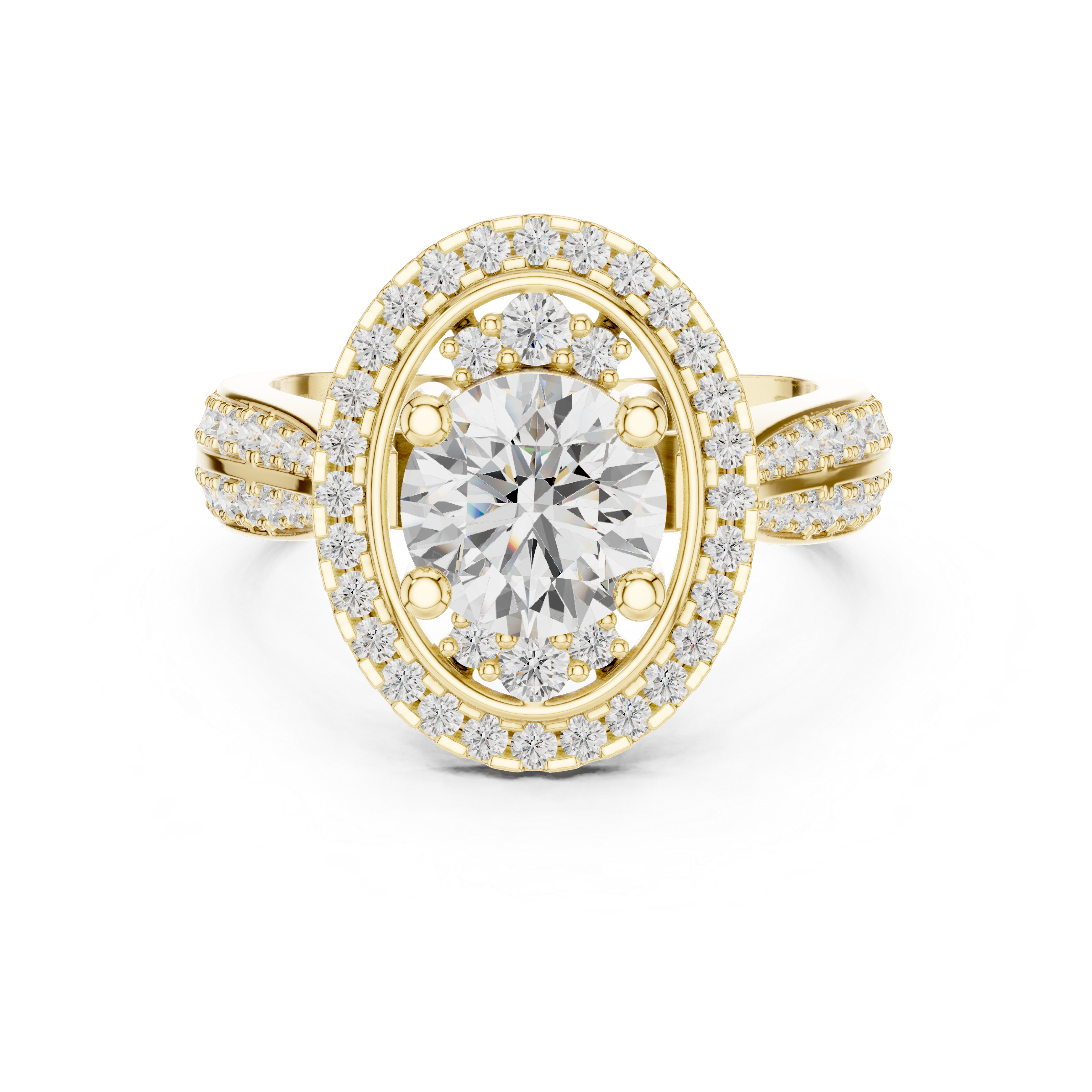 Solid Gold Diamond  Round Brilliant Royal Halo Engagement Ring