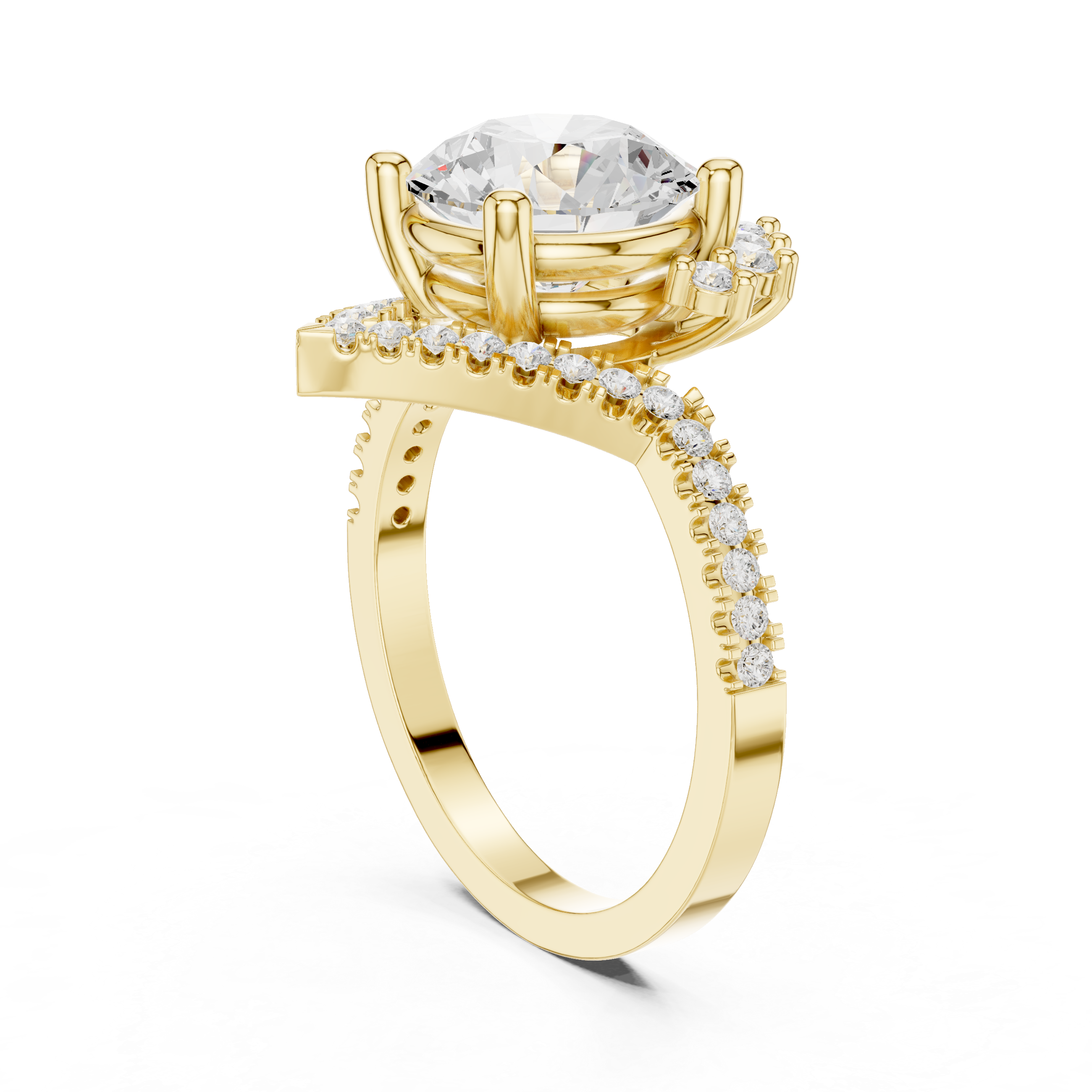 Solid Gold Diamond Engagement Ringwith Round Brilliant Tiara / Sunburst 