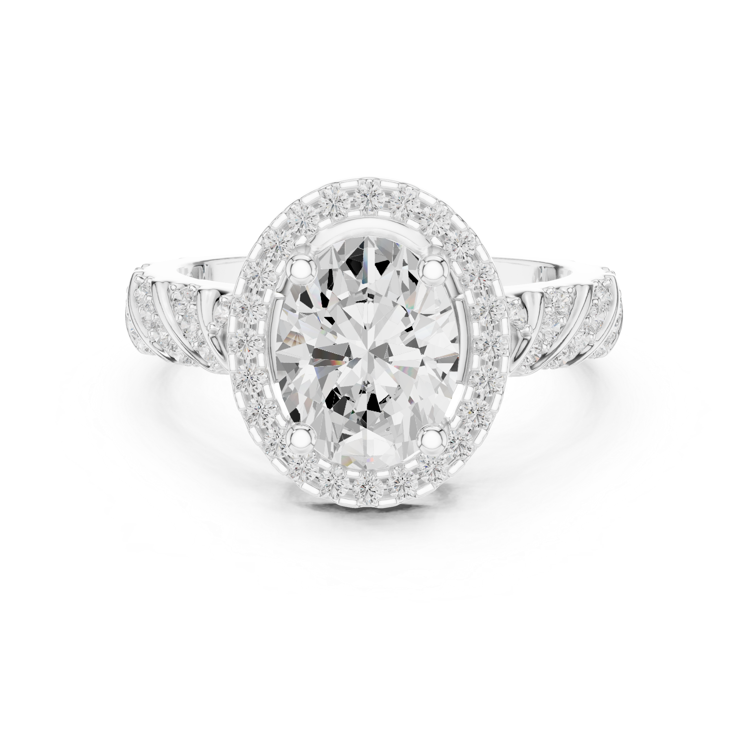 Solid Gold Oval Cut Twisted Halo Engagement Diamond Ring 