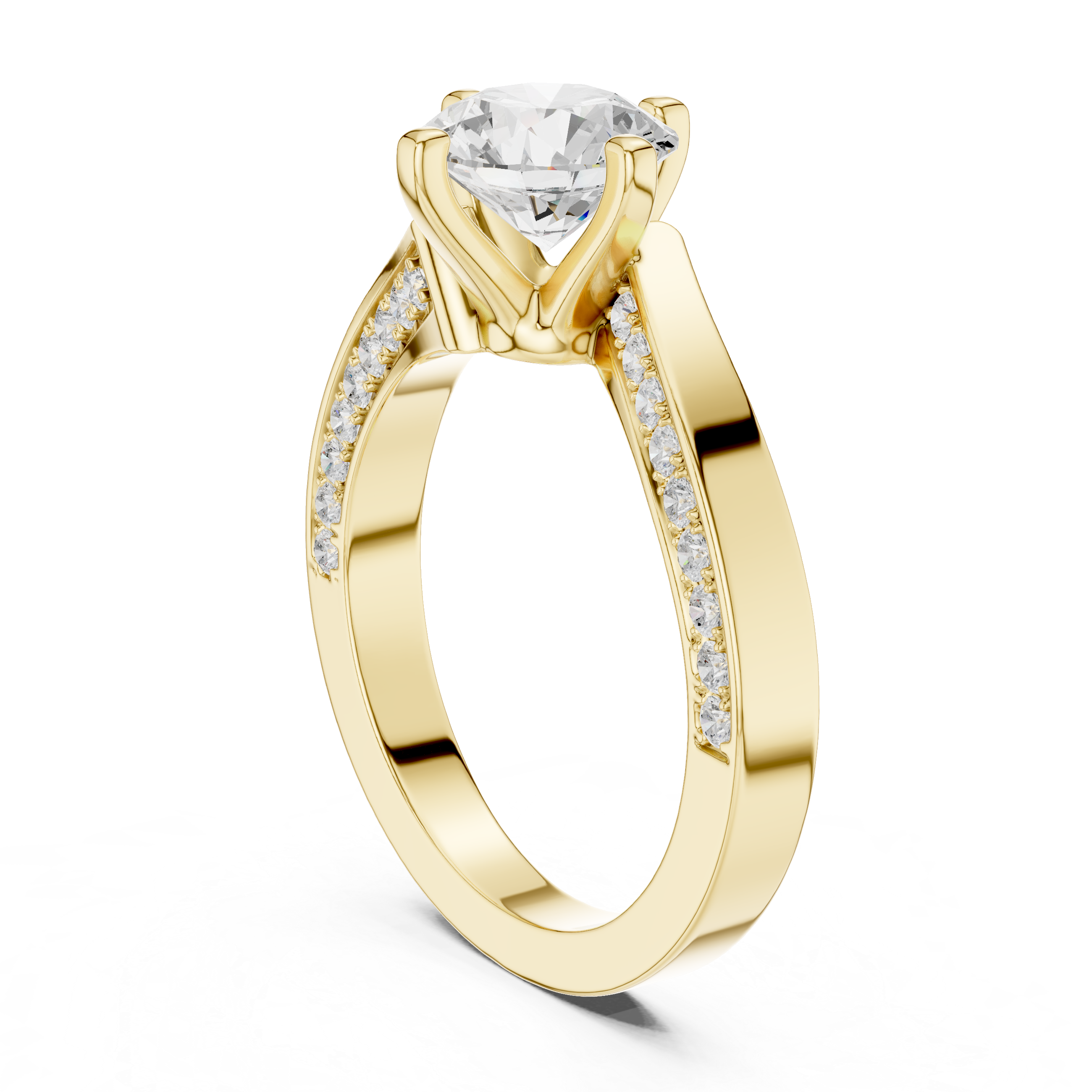 Solid Gold ring with a large diamond and smaller diamonds on the band