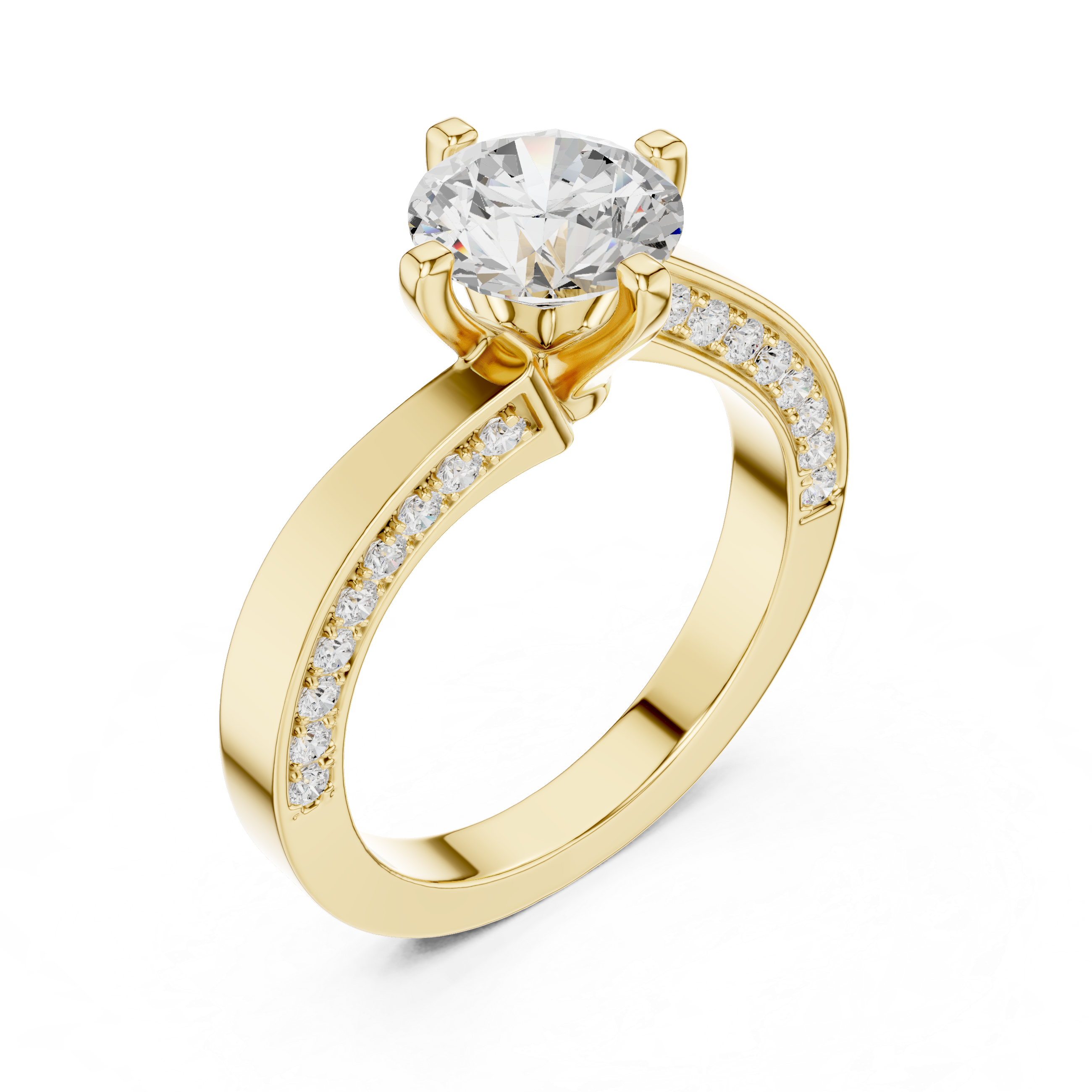 Solid Gold ring with a large diamond and smaller diamonds on the band