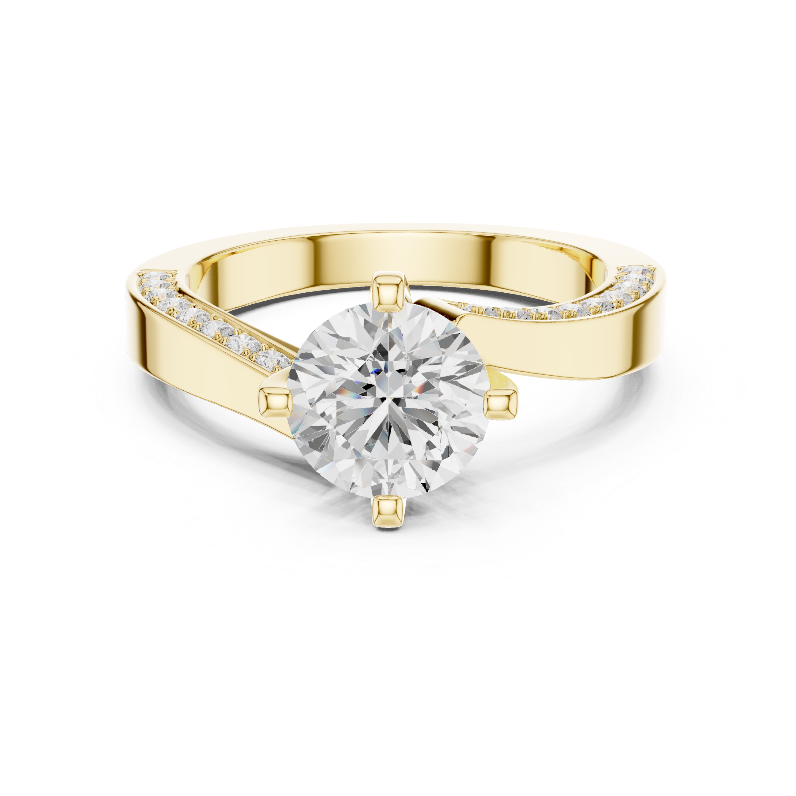 Solid Gold ring with a large diamond and smaller diamonds on the band