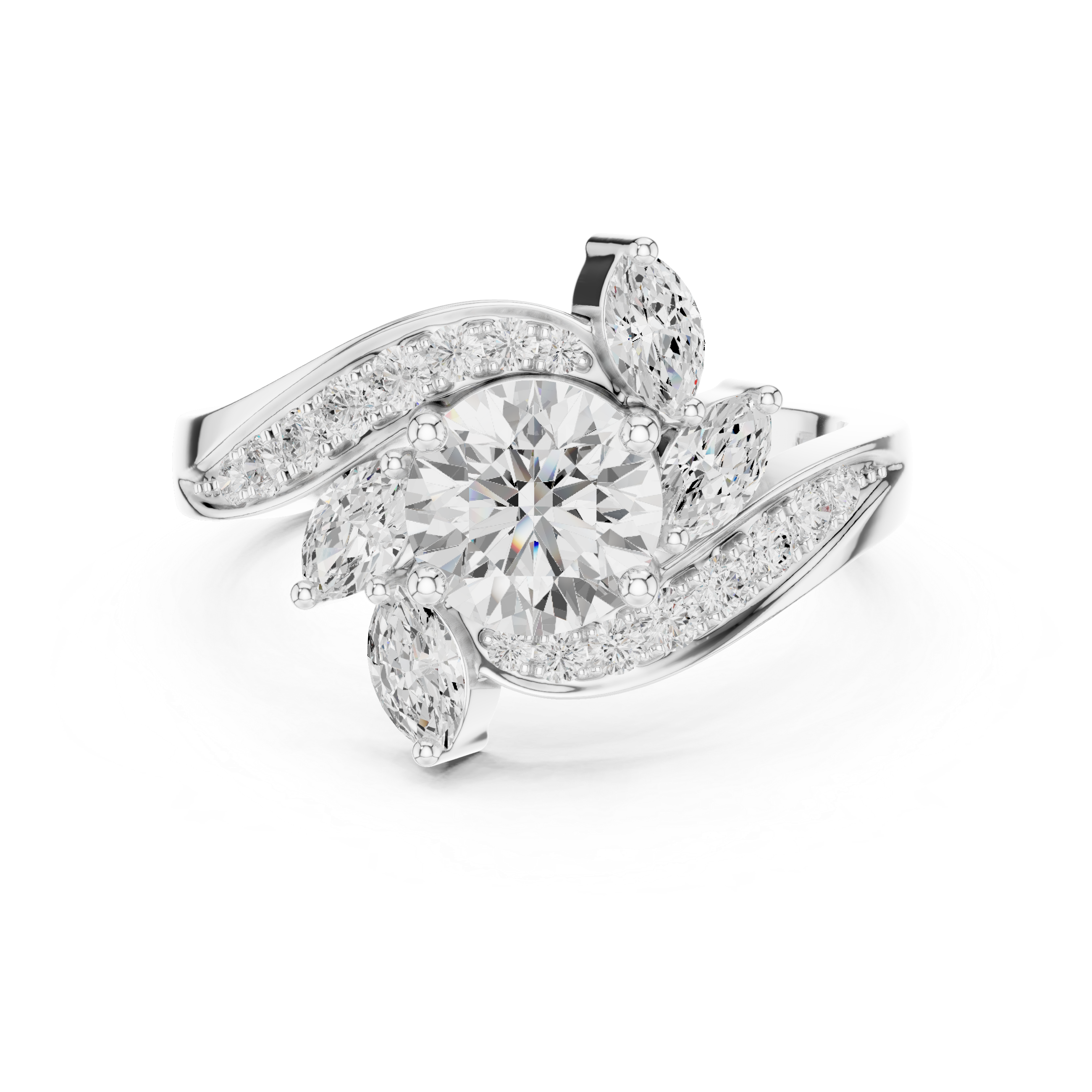 Solid Gold Diamond Floral Swirl Bypass Engagement Ring