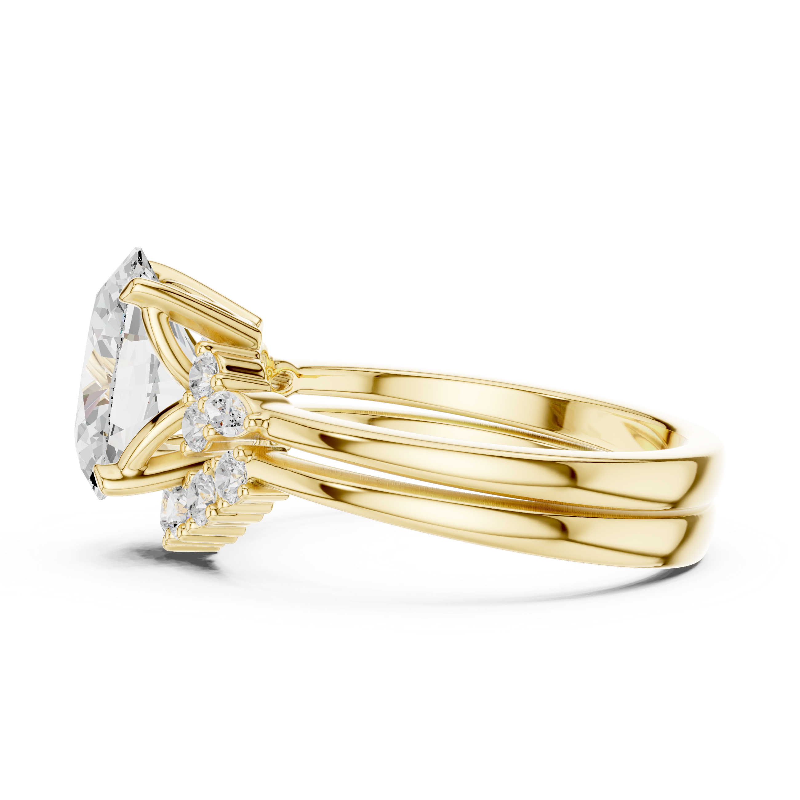 Gold ring with a diamond on a white background