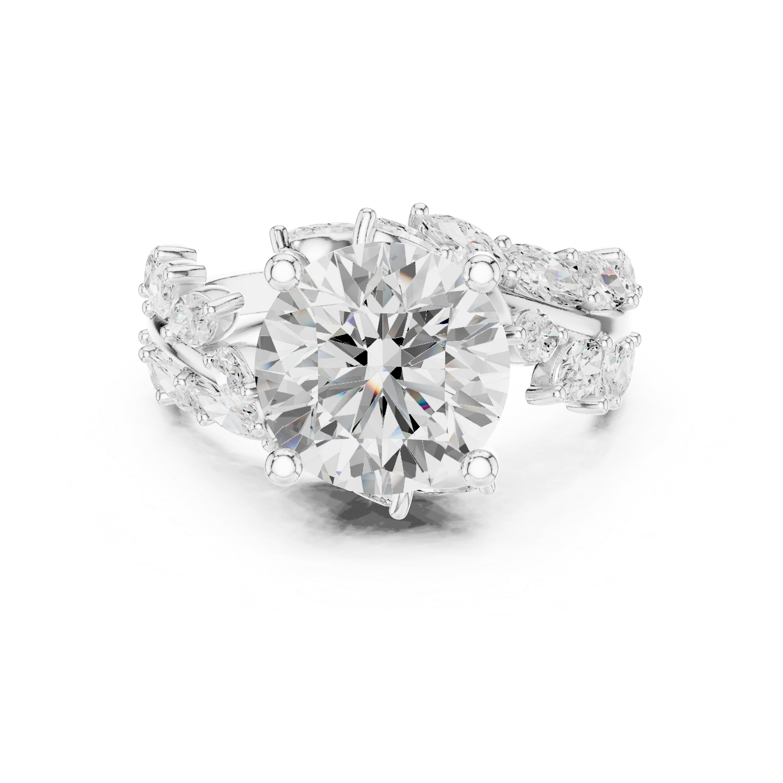 Solid Gold Round Brilliant Laurel Wreath Engagement Ring