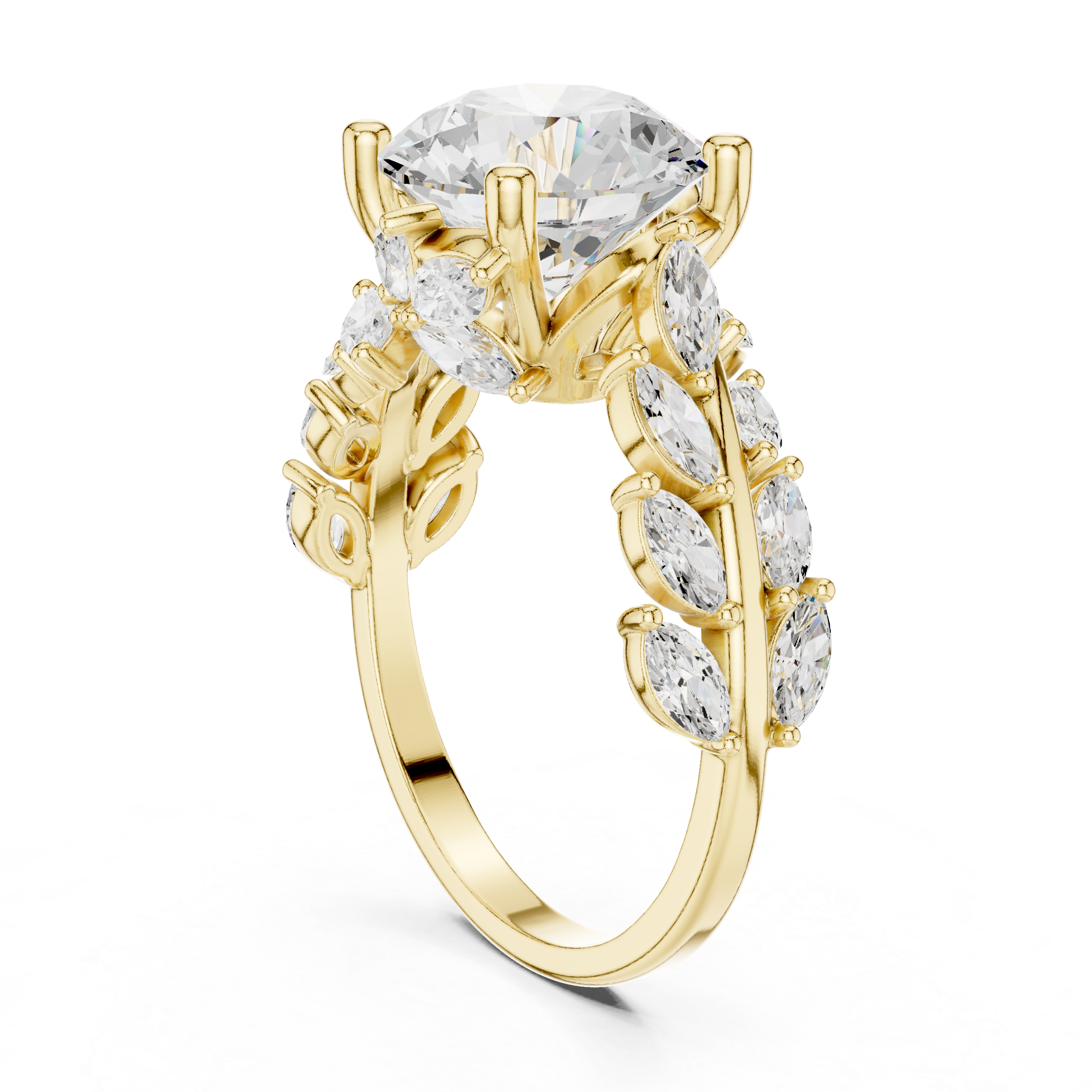 Solid Gold Round Brilliant Laurel Wreath Engagement Ring