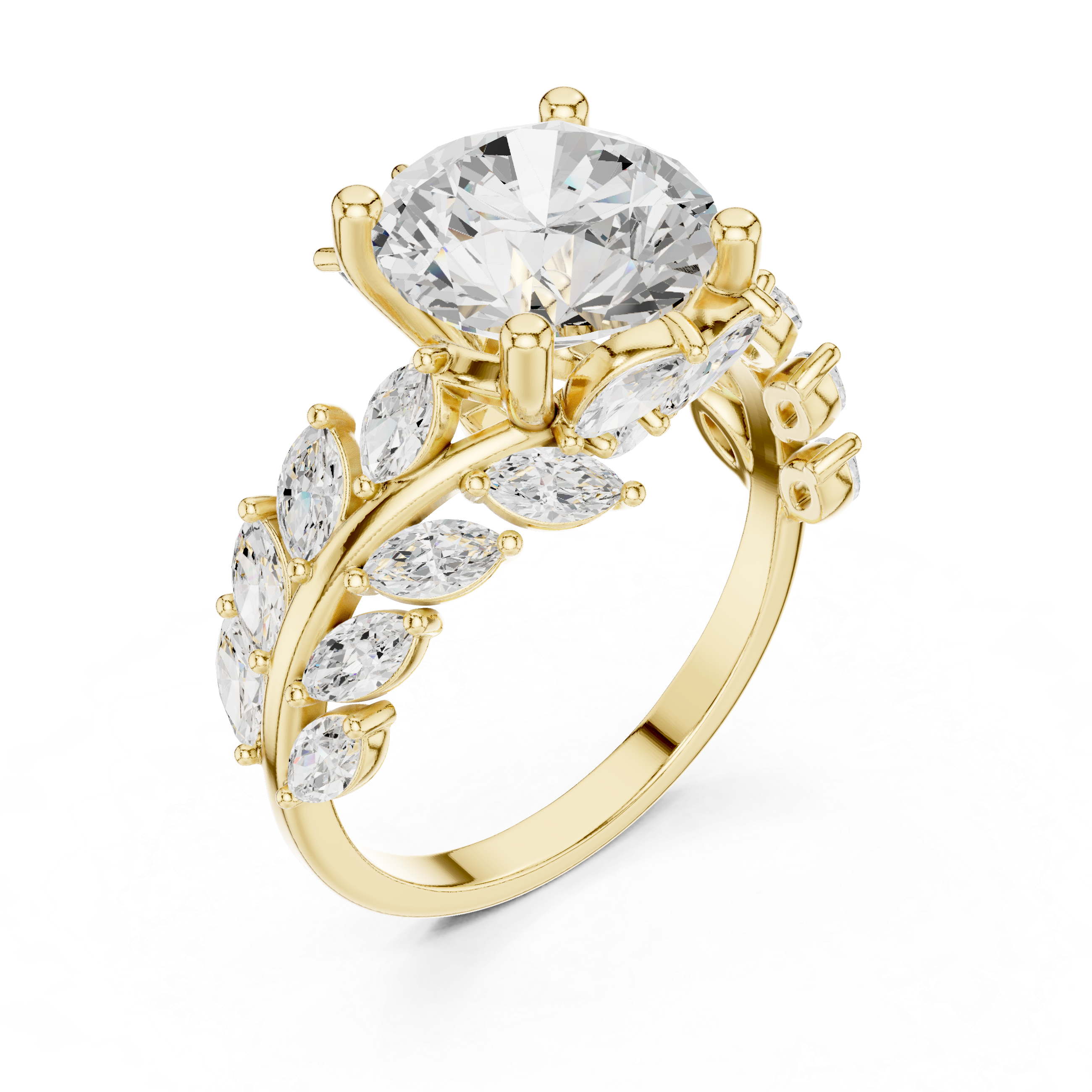 Solid Gold Round Brilliant Laurel Wreath Engagement Ring